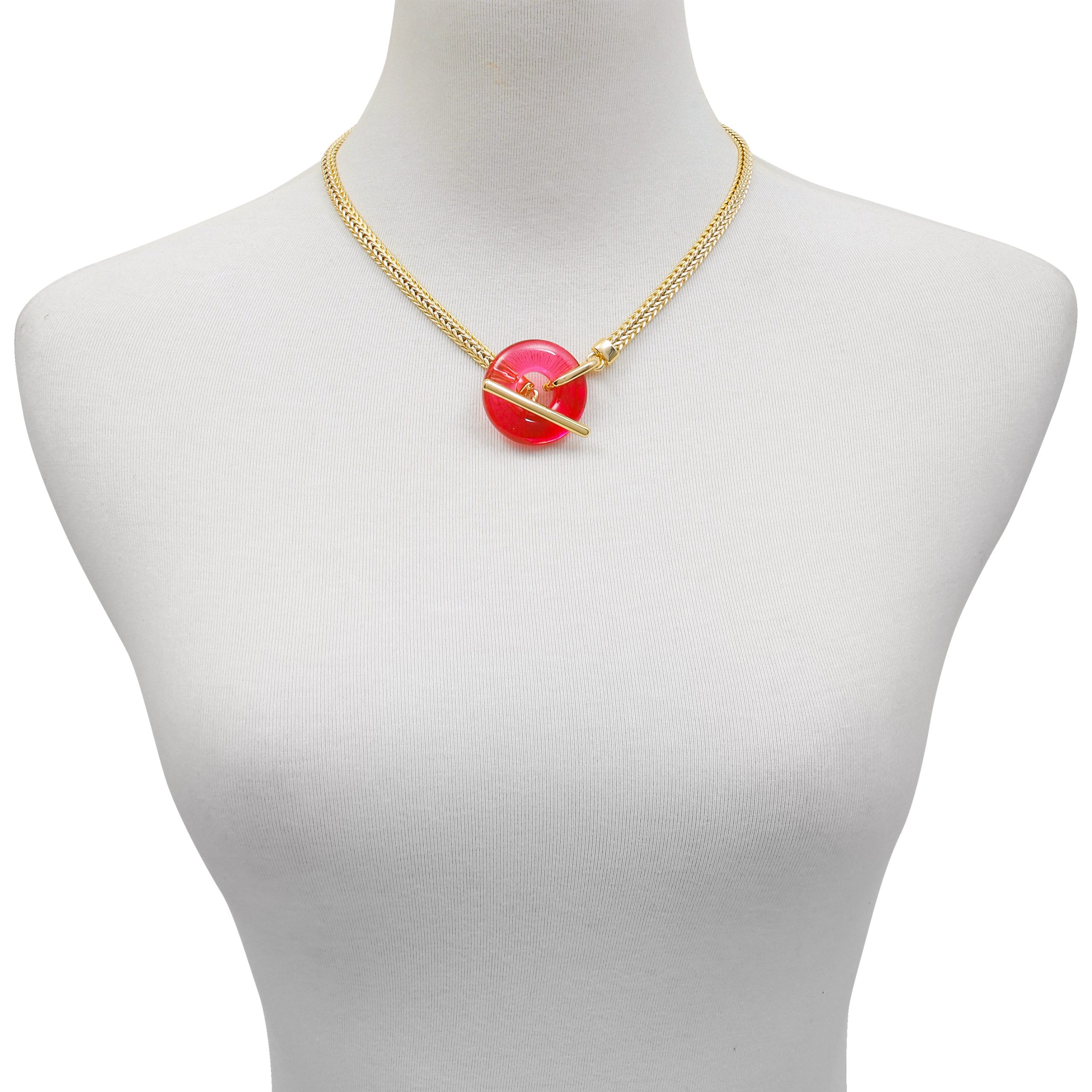 Goldtone Pink Candy Stone Snake Chain Necklace - Image 2