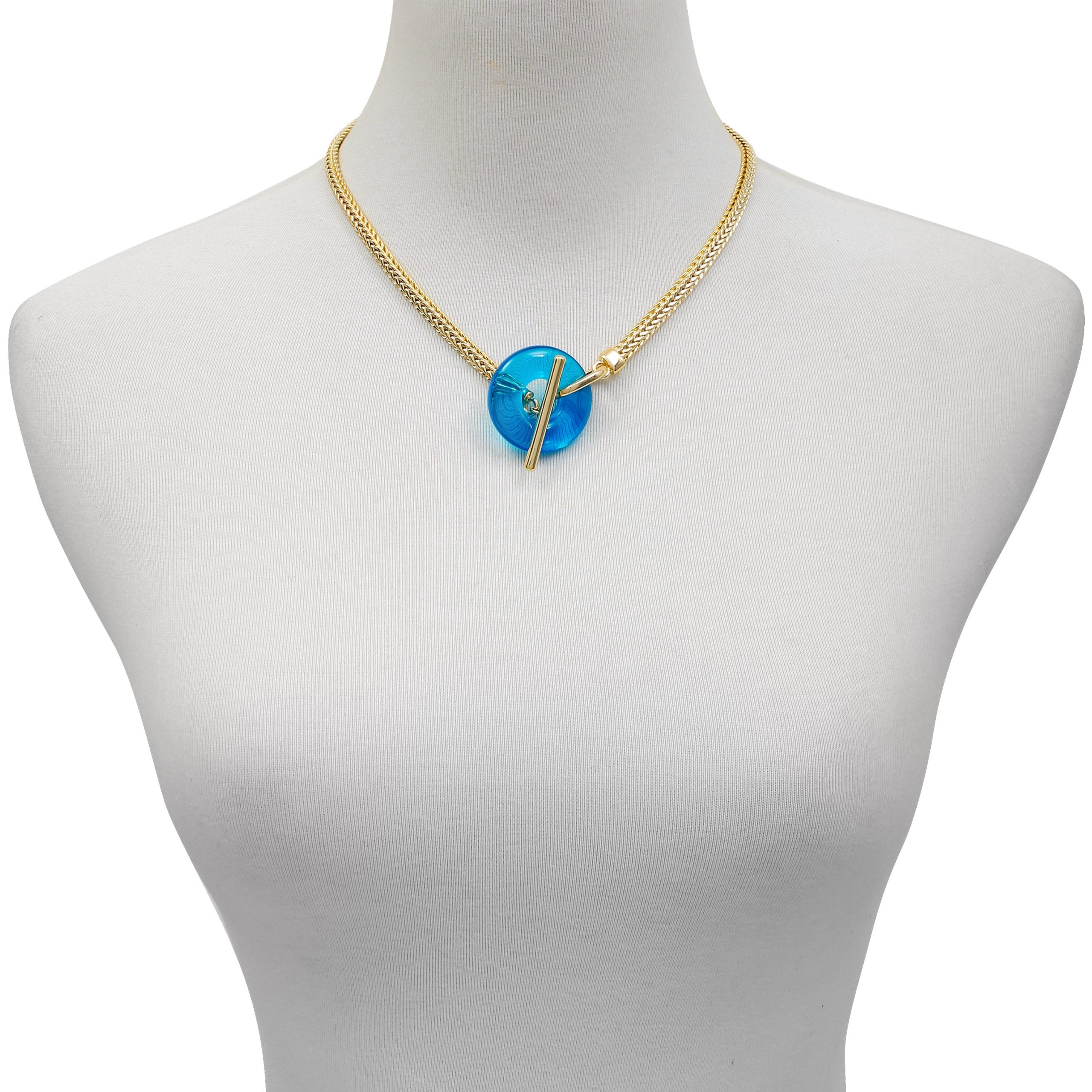 Goldtone Blue Candy Stone Snake Chain Necklace - Image 2