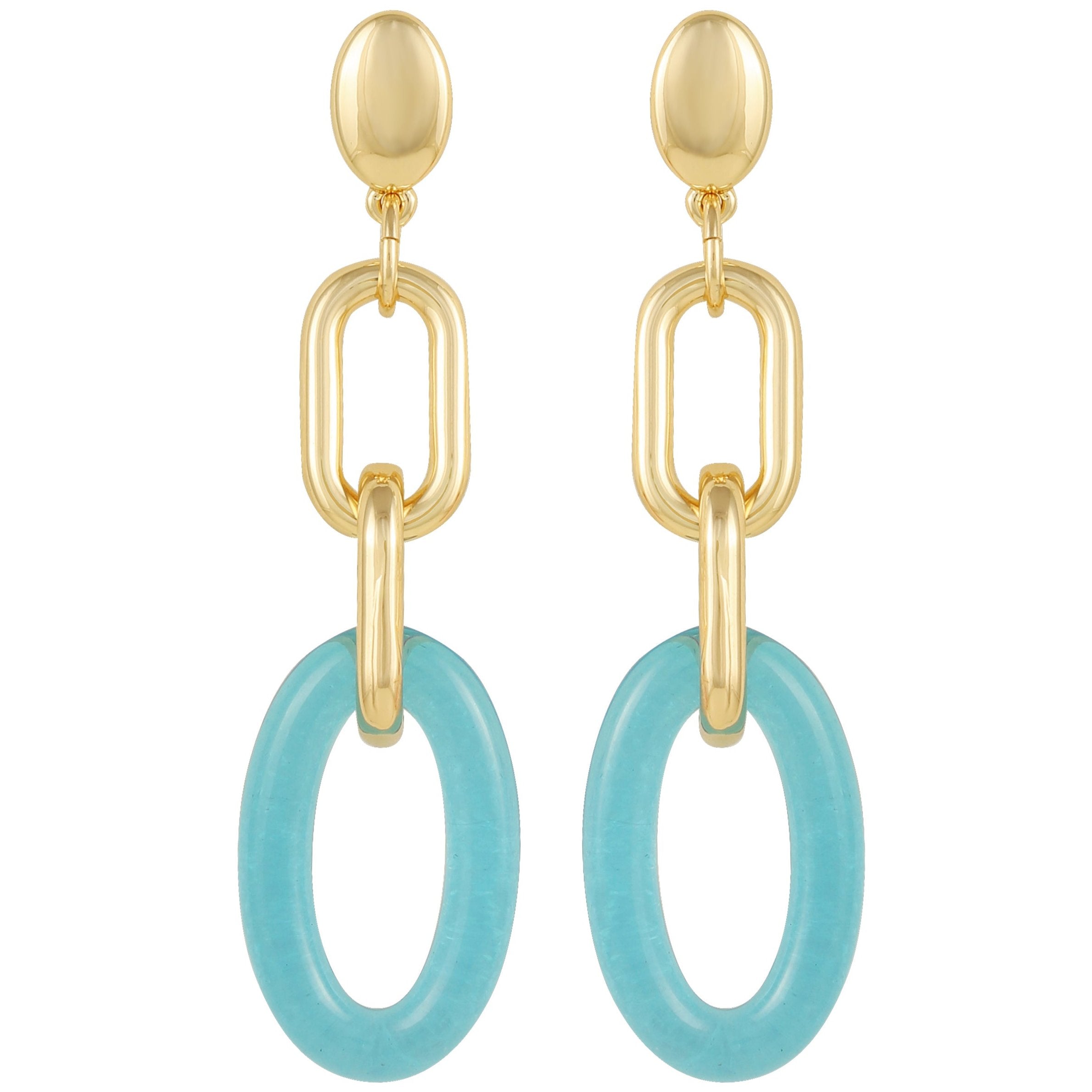 Goldtone Blue Candy Interlocking Drop Earrings - Image 2