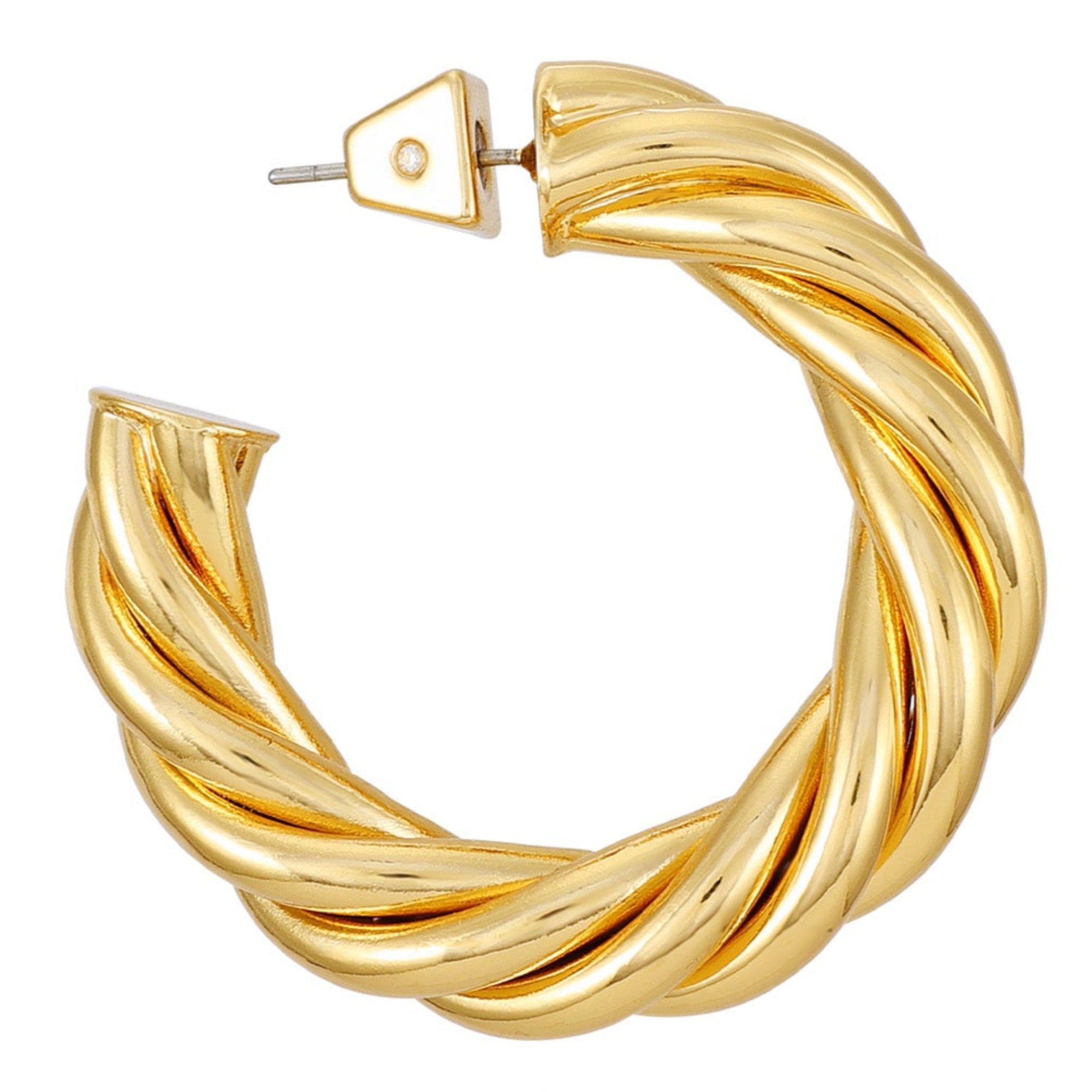 Goldtone Textured Rope Hoop Earrings - Image 2