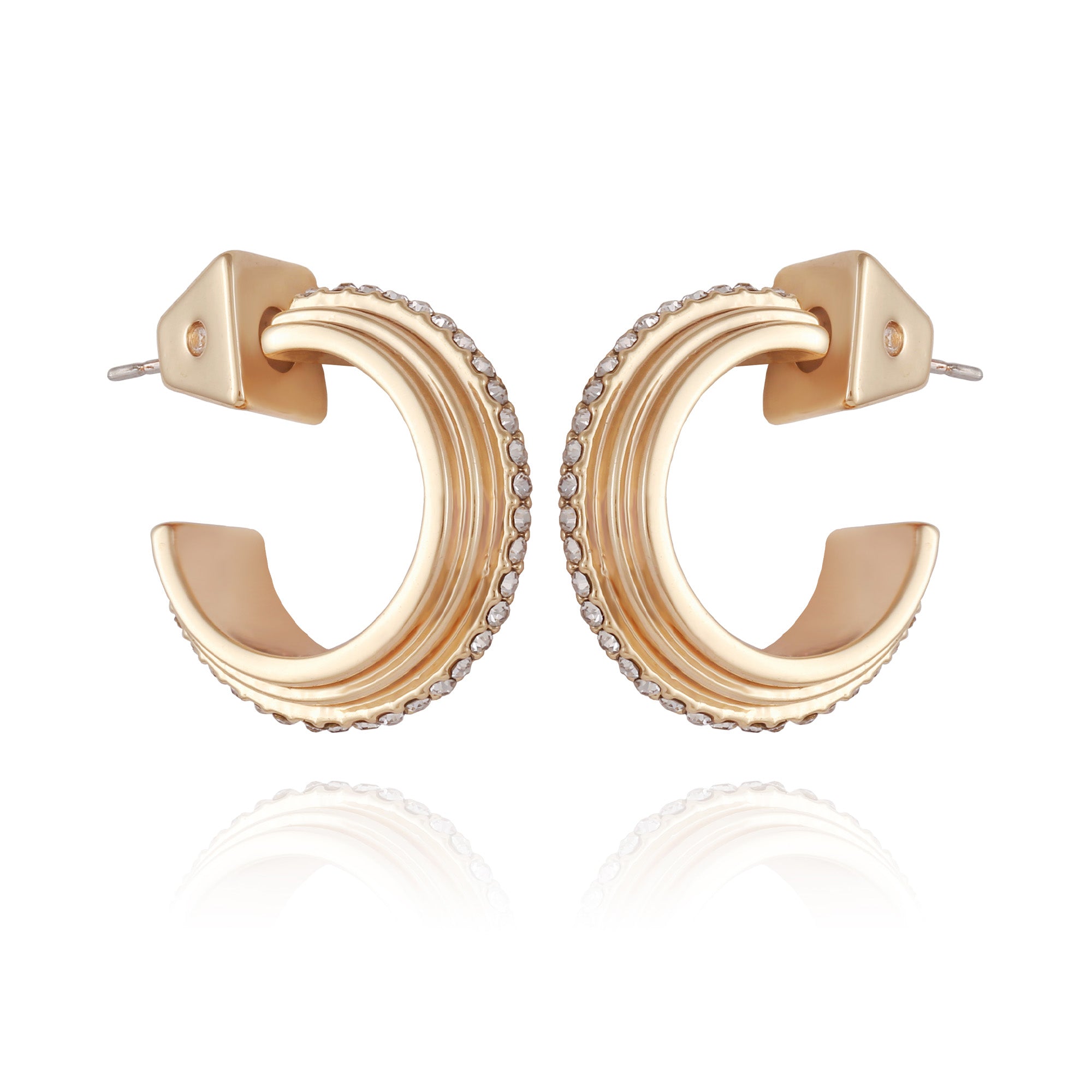 14K Goldtone Crystal Huggie Hoop Earring