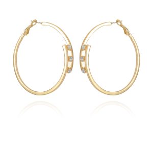 14K Goldtone Tri-Crystal Stone Hoop Earring