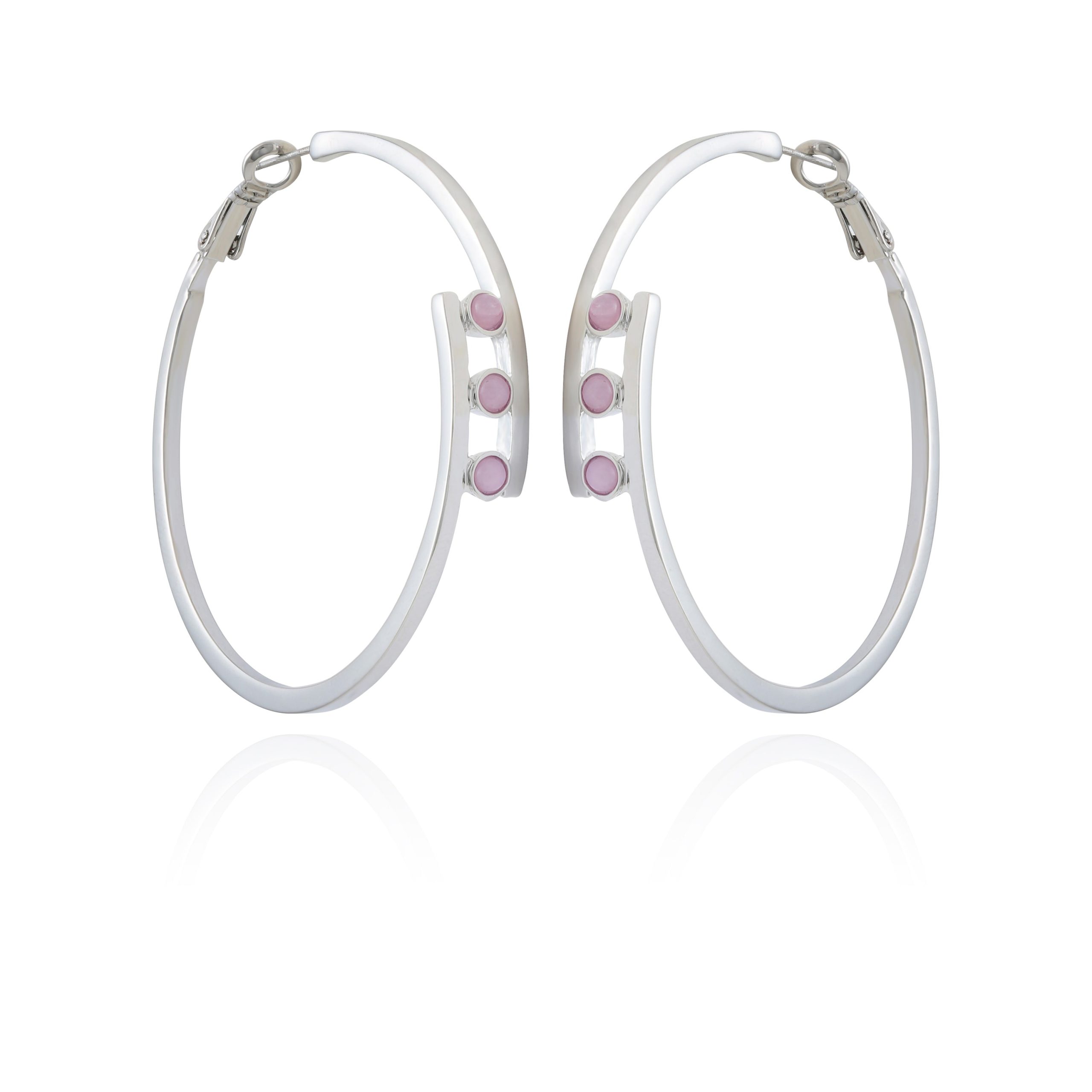 Silvertone Tri Crystal Stone Hoop Earring