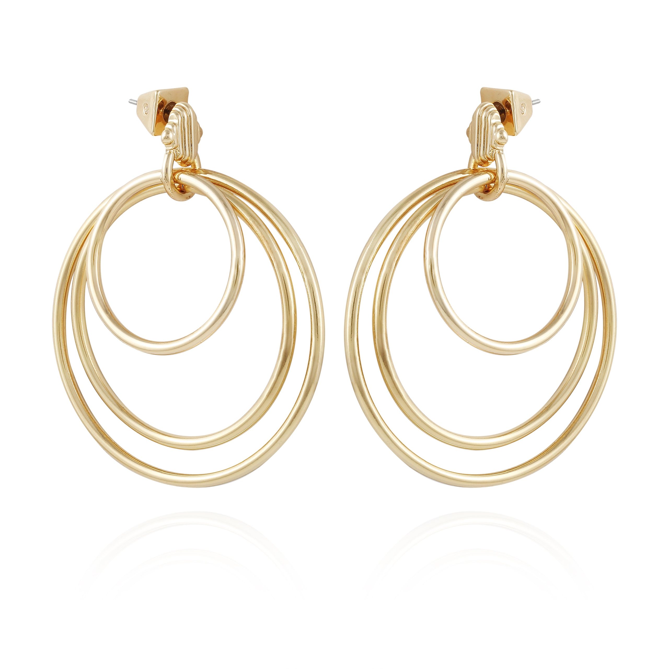 Goldtone Triple Layered Hoop Drop Earrings