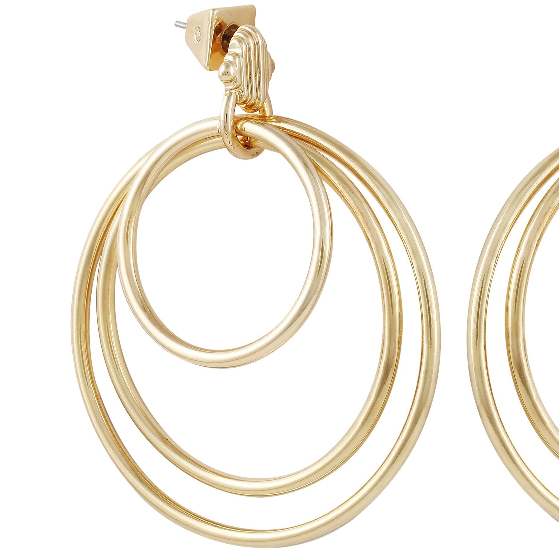 Goldtone Triple Layered Hoop Drop Earrings - Image 2