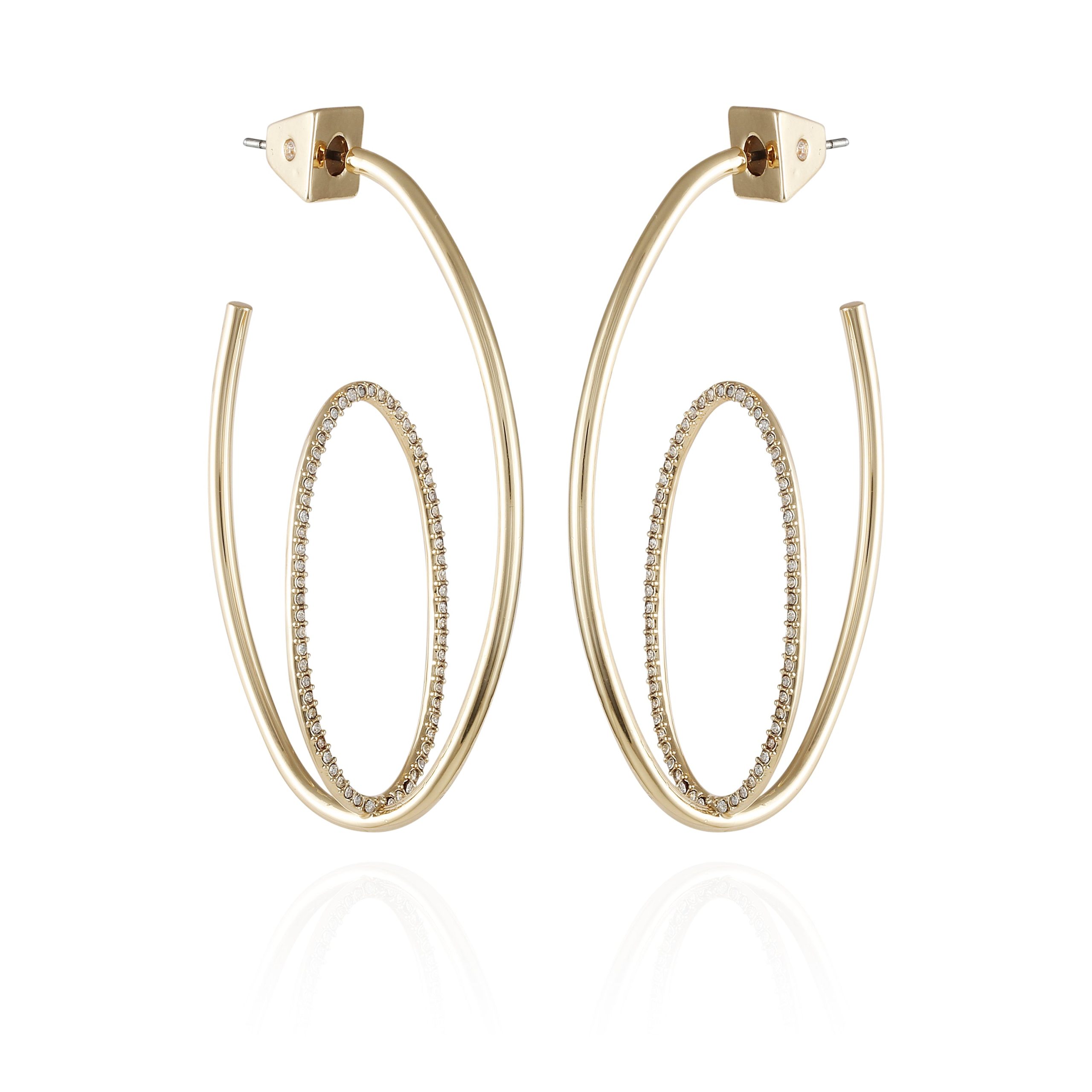 Goldtone Crystal Stone Orbital Hoop Earrings