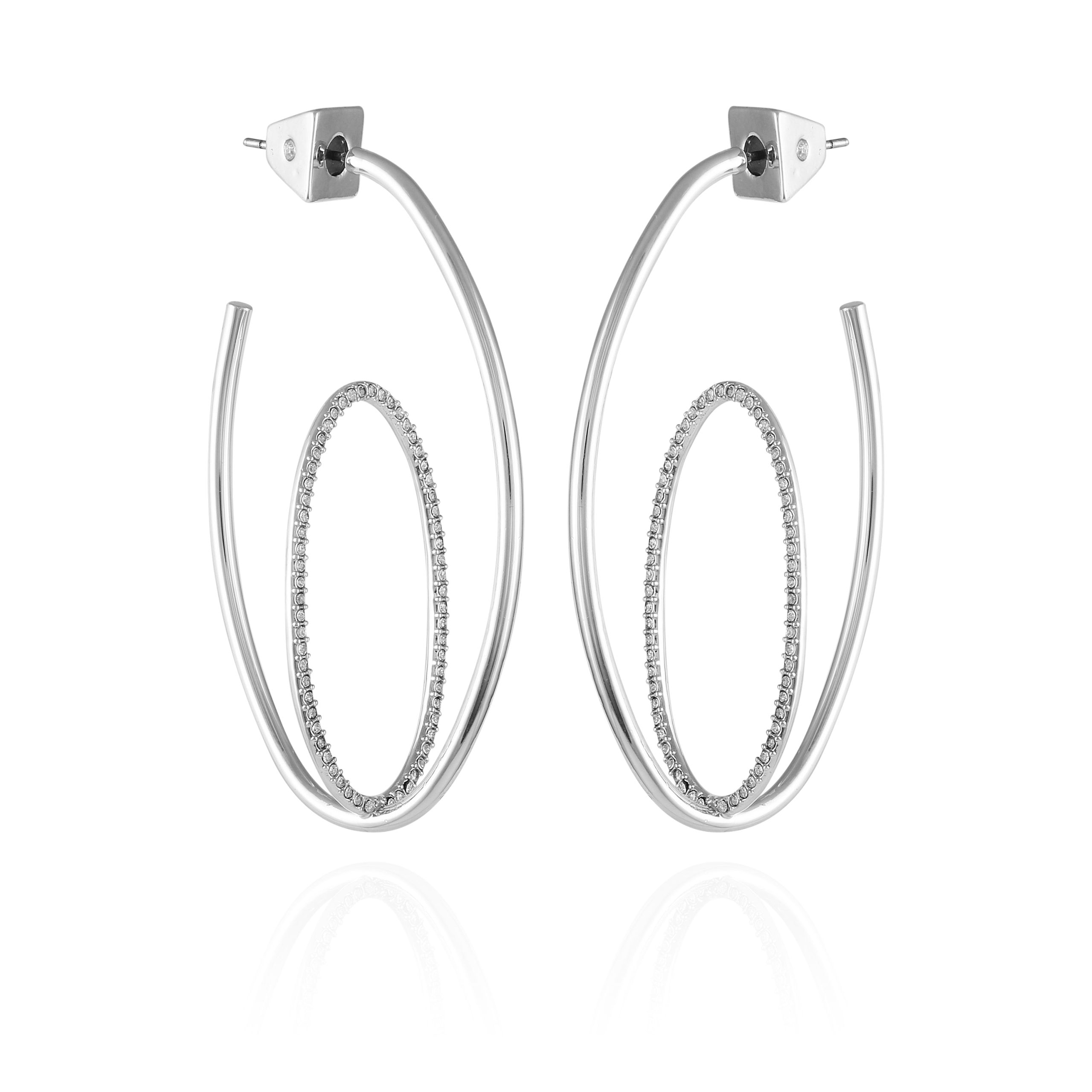Silvertone Orbital Double Hoop Earrings
