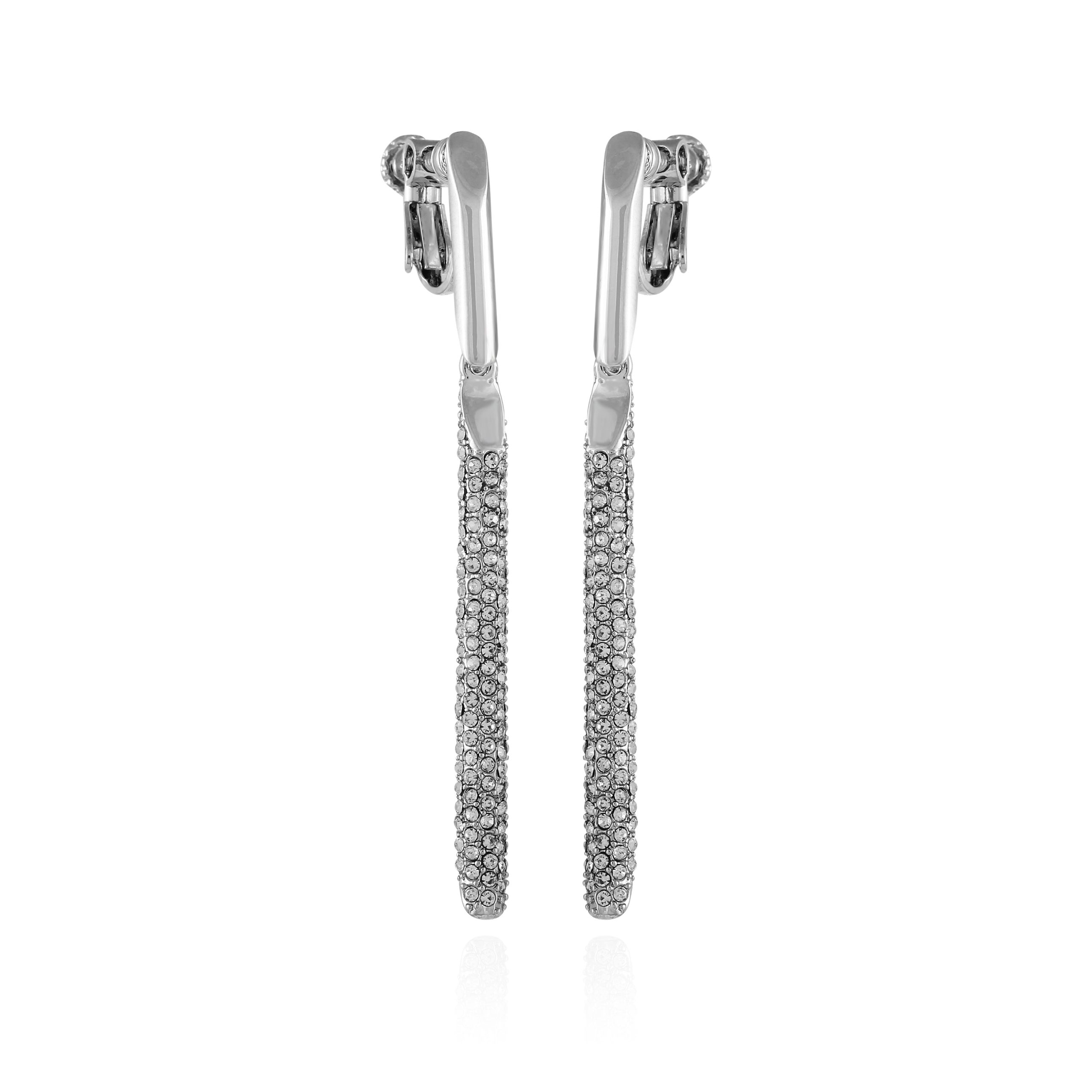 Silvertone Glass Stone Linear Drop Clip On Earrings