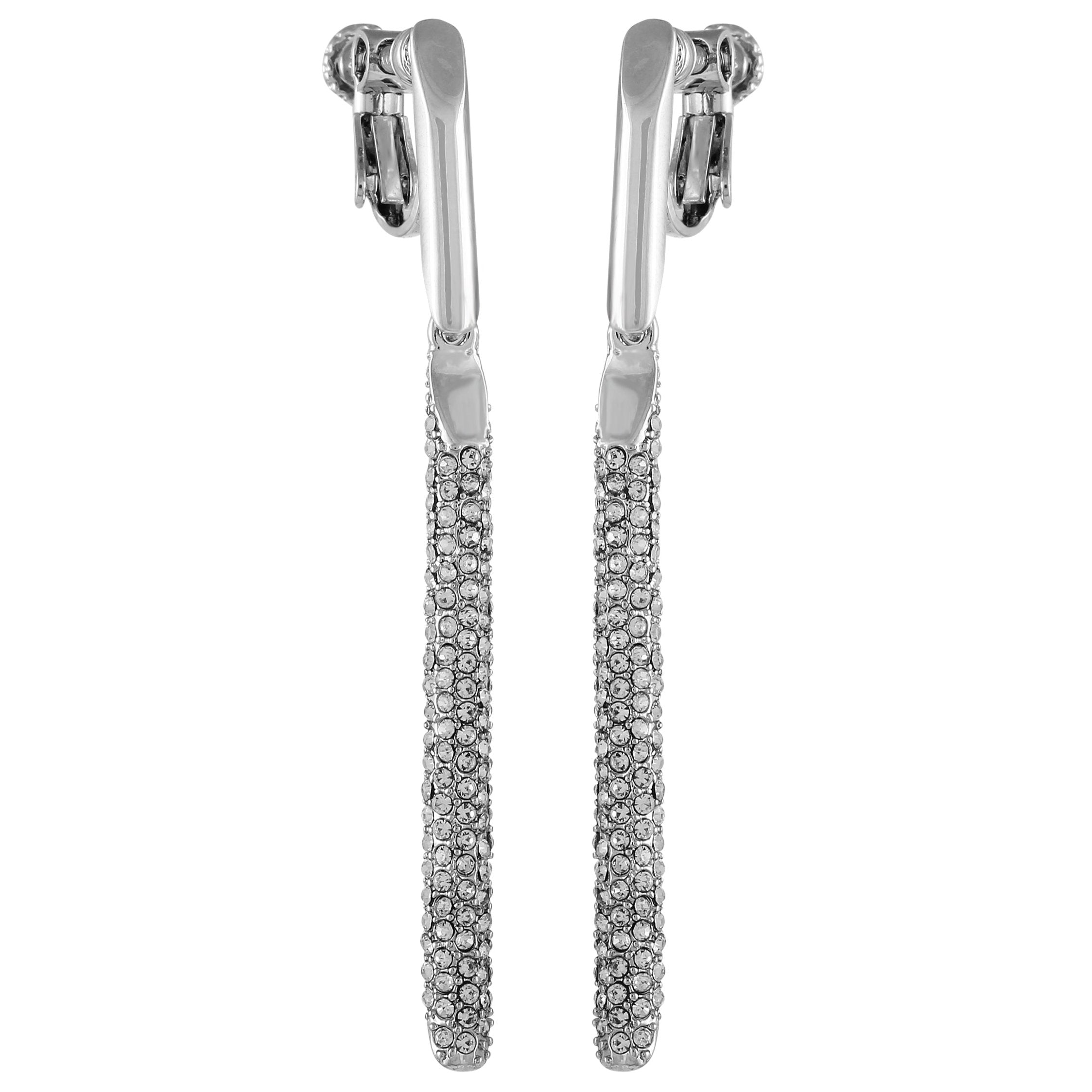 Silvertone Glass Stone Linear Drop Clip On Earrings - Image 2