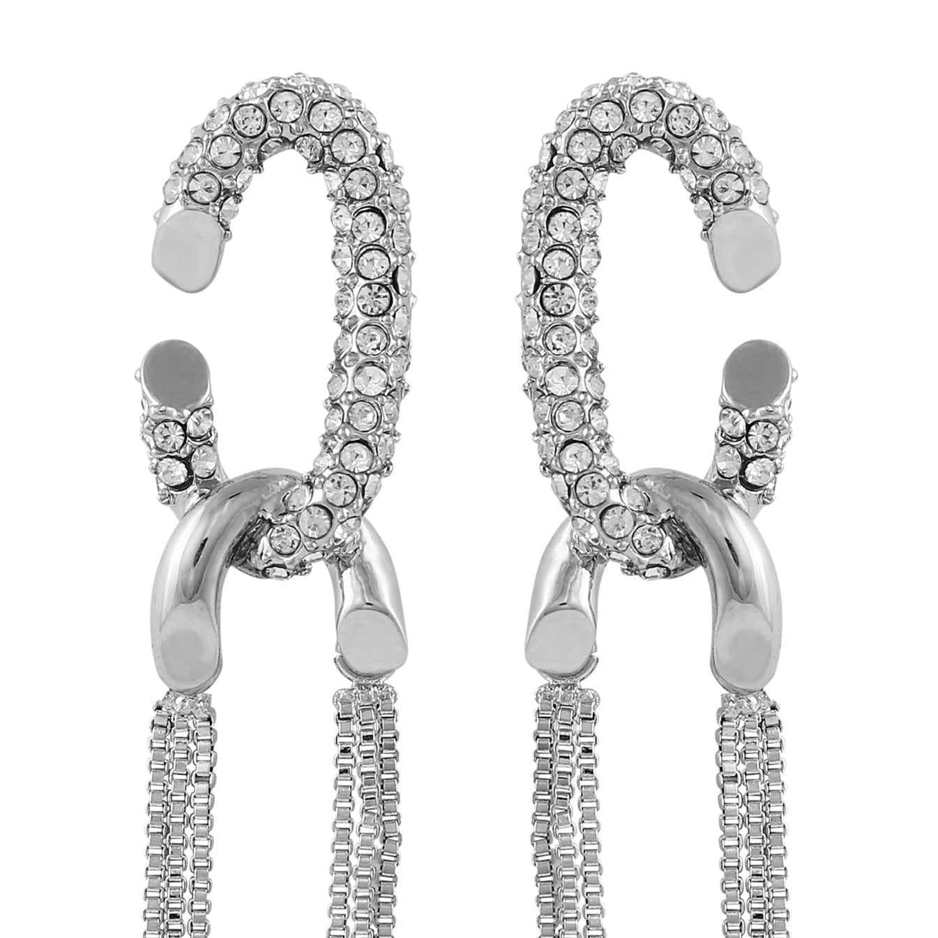 Silvertone Tassel Chain Huggie Hoop Drop Earrings - Image 2