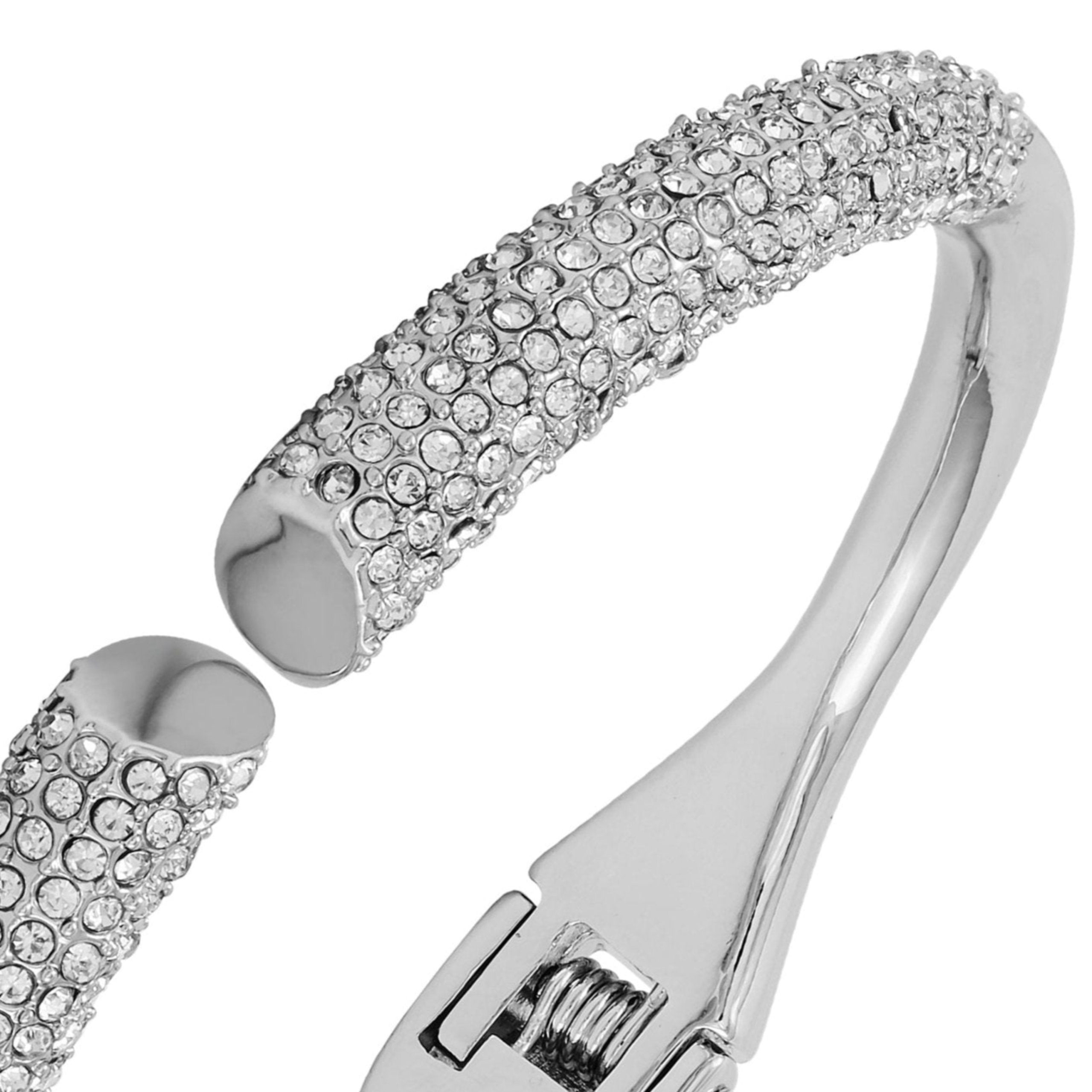 Silvertone Pave Glass Stone Hinge Bangle Bracelet - Image 2