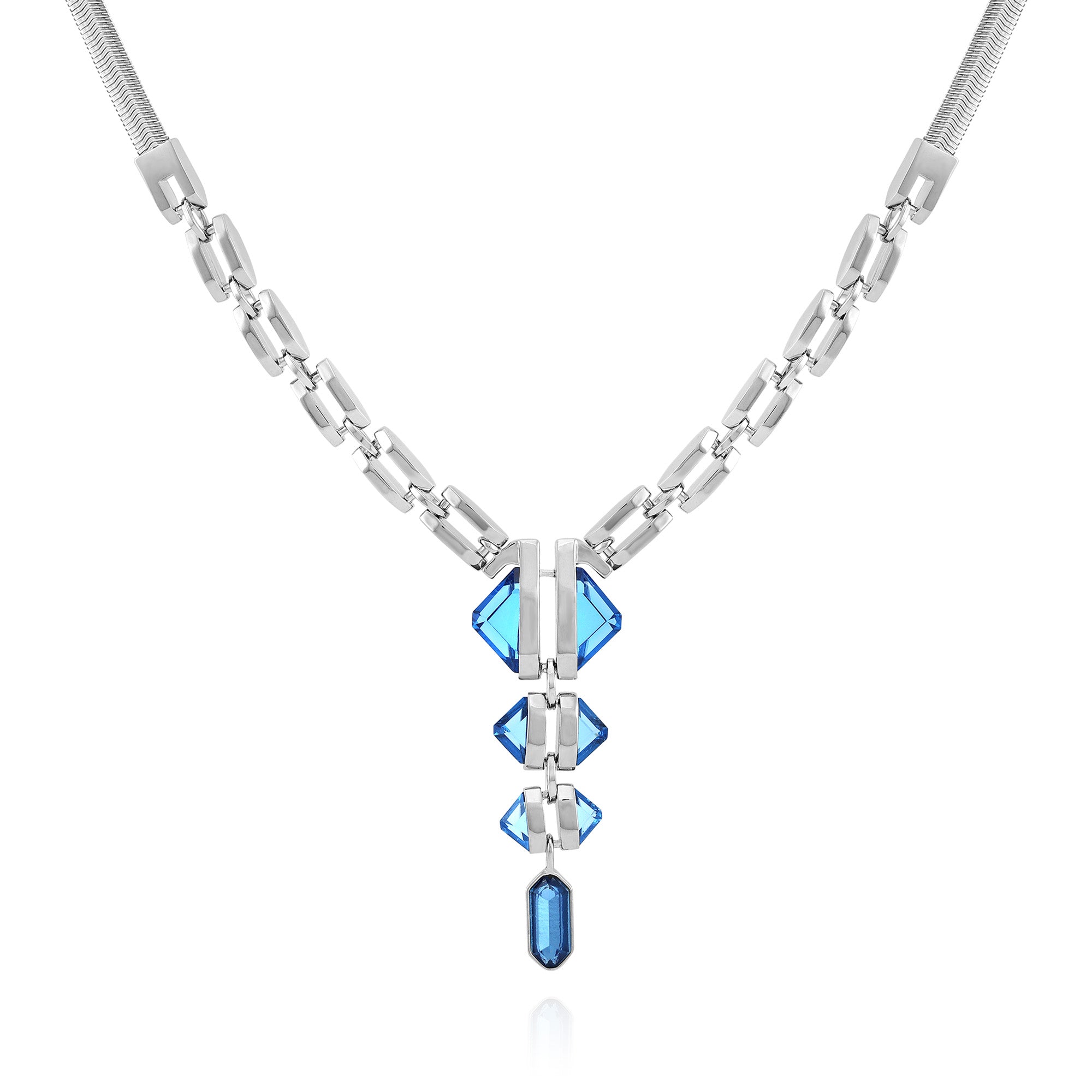 Silvertone Blue Stone Pendant Statement Necklace