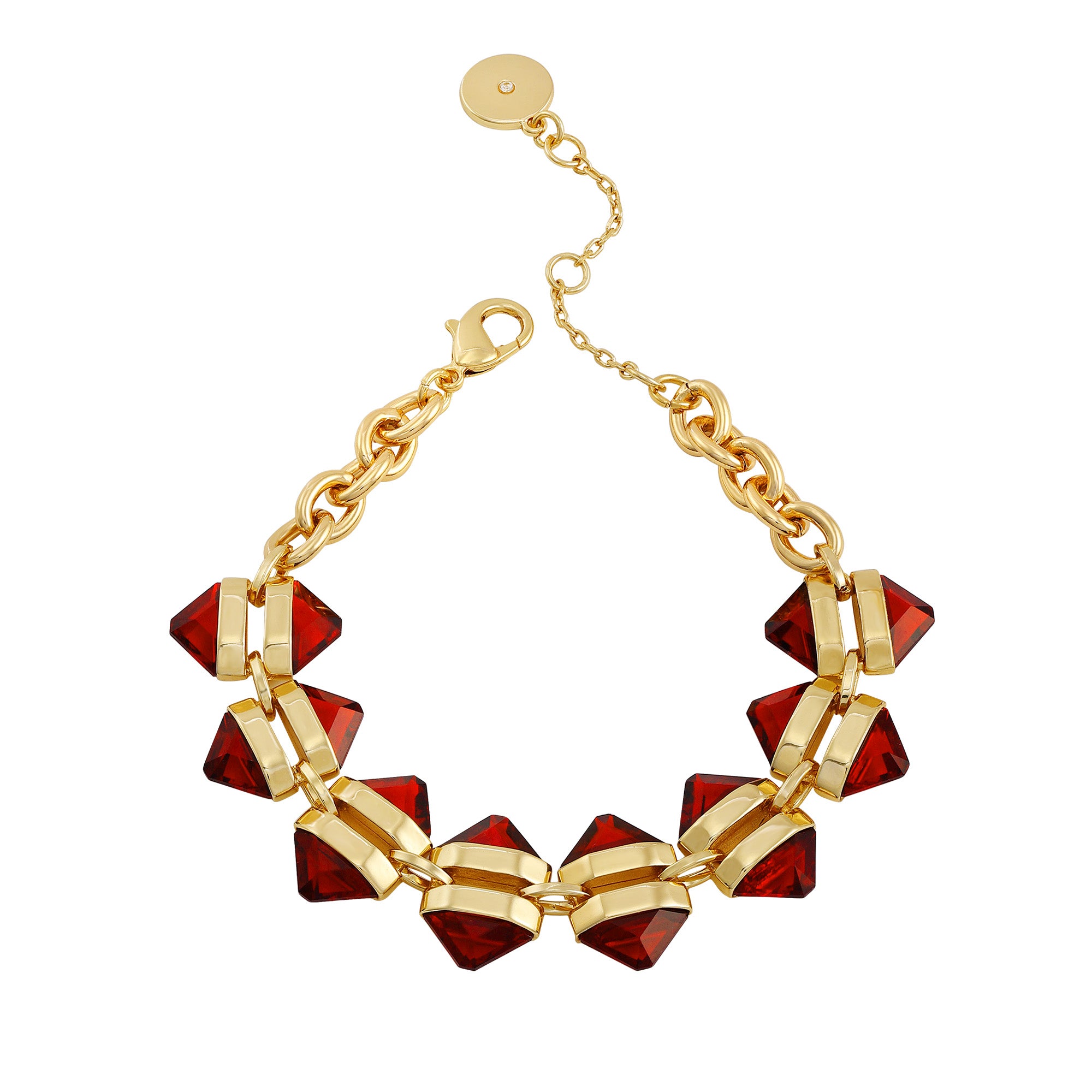 Goldtone Red Stone Cable Chain Bracelet