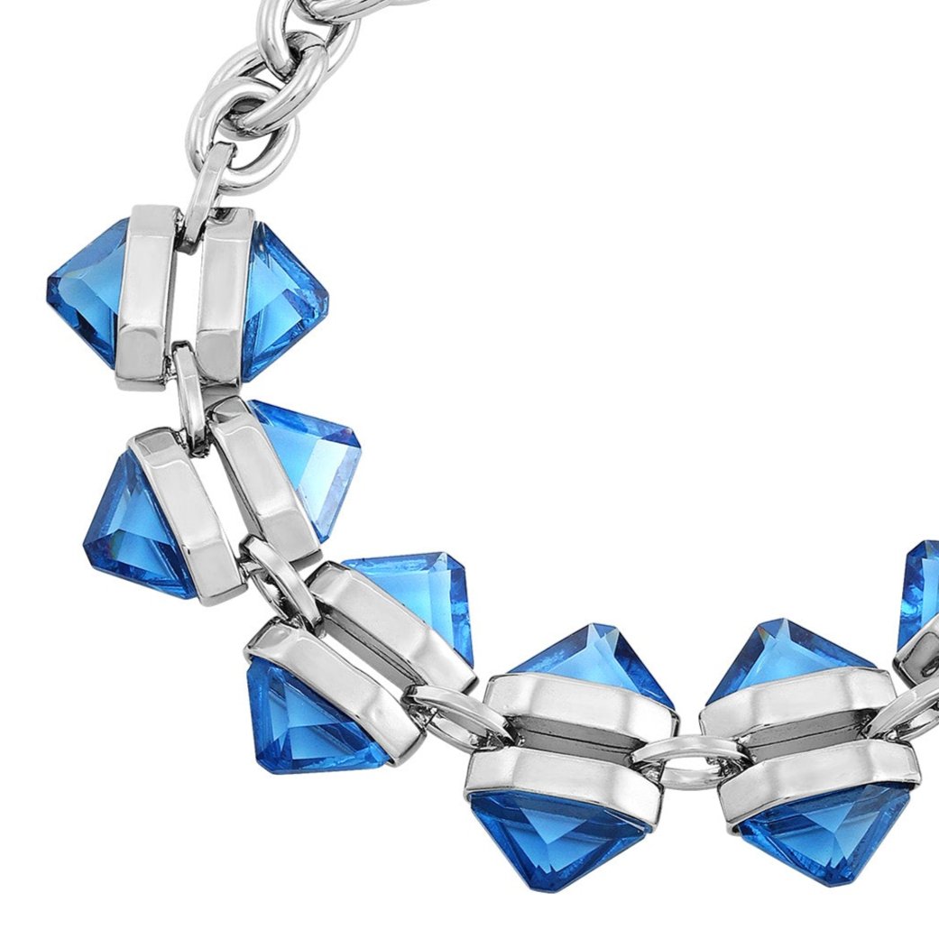 Silvertone Blue Stone Cable Chain Bracelet - Image 2