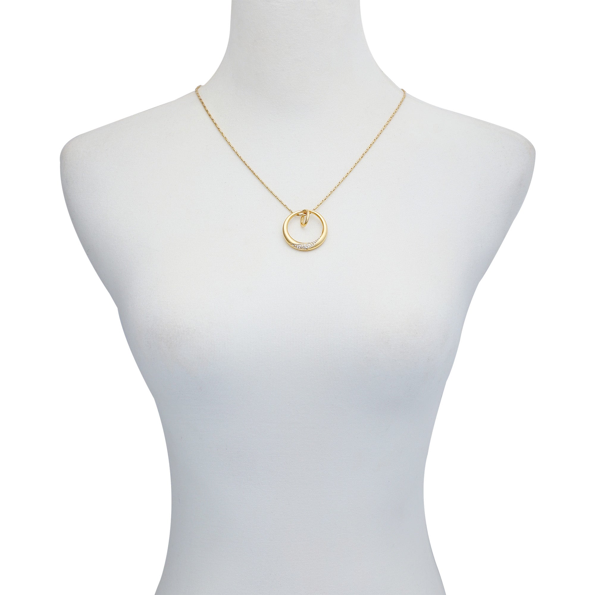 Goldtone Crystal Stone Circle Pendant Necklace - Image 2
