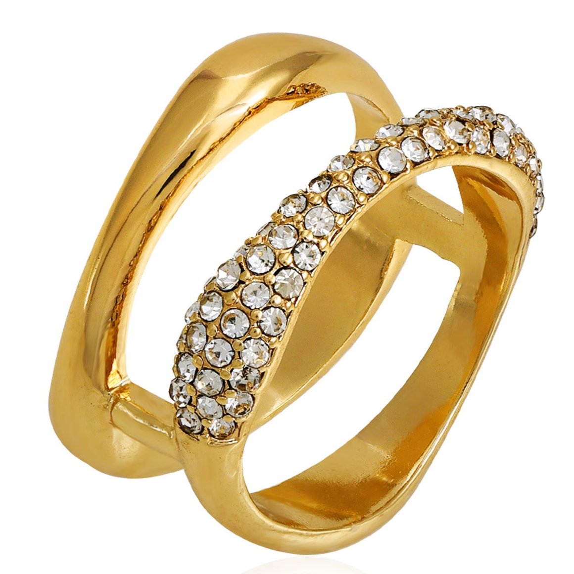 Goldtone Double Band Crystal Stone Ring - Image 2