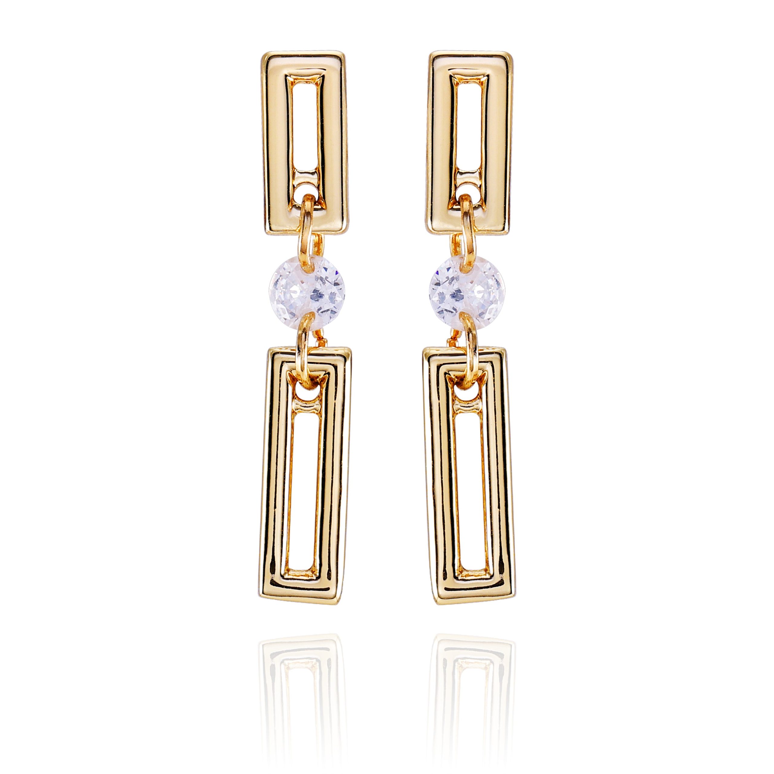 Goldtone Clear Glass Stone Dainty Drop Earrings