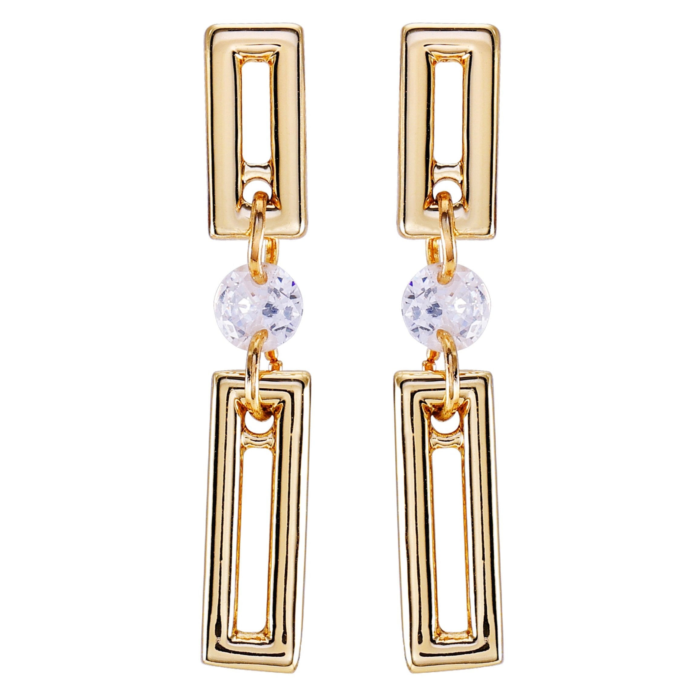 Goldtone Clear Glass Stone Dainty Drop Earrings - Image 2
