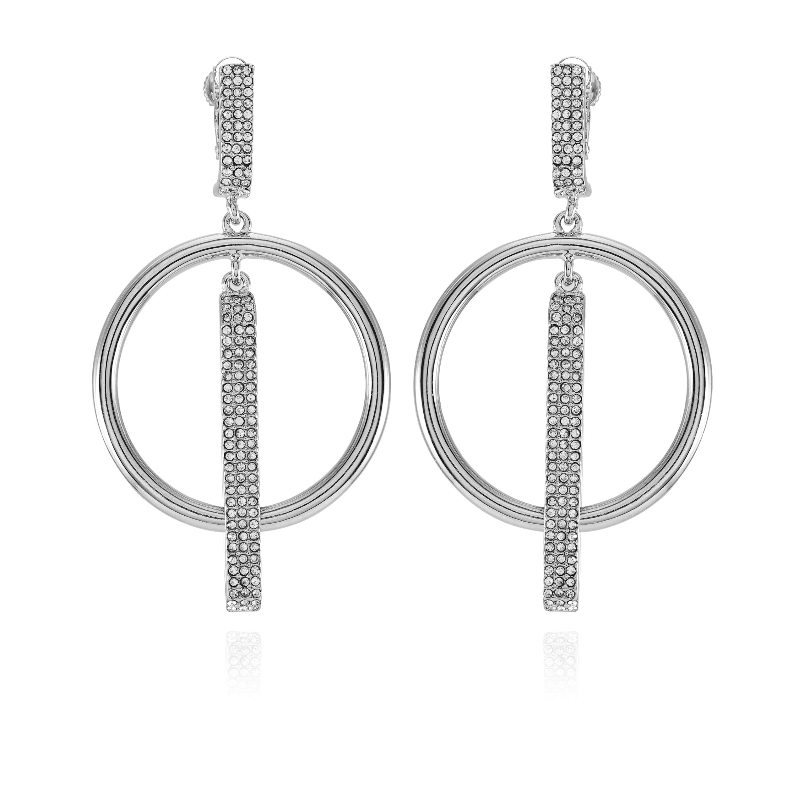 Silvertone Hoop Drop Clip On Earrings