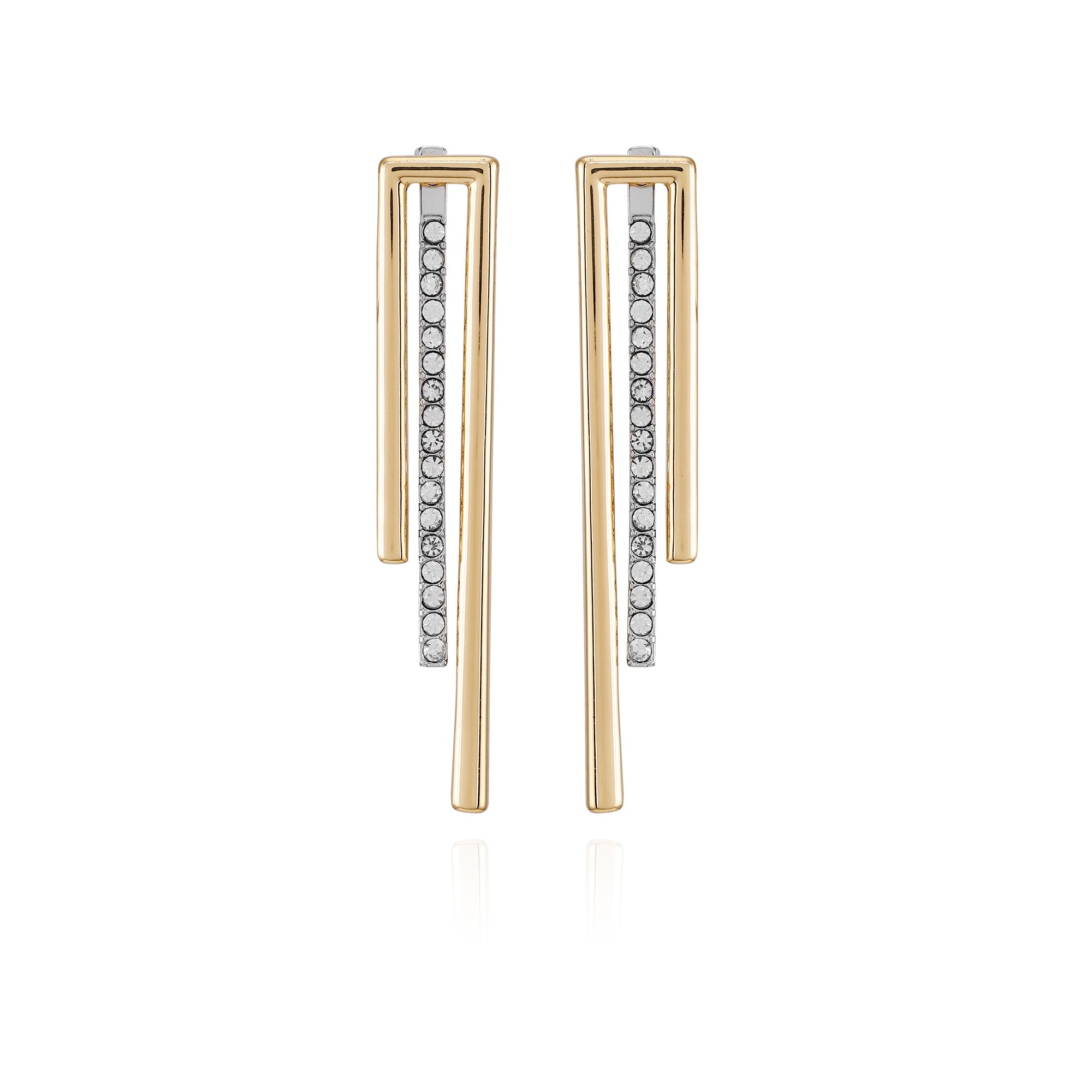 Two Tone Glass Stone Bar Drop Earrings