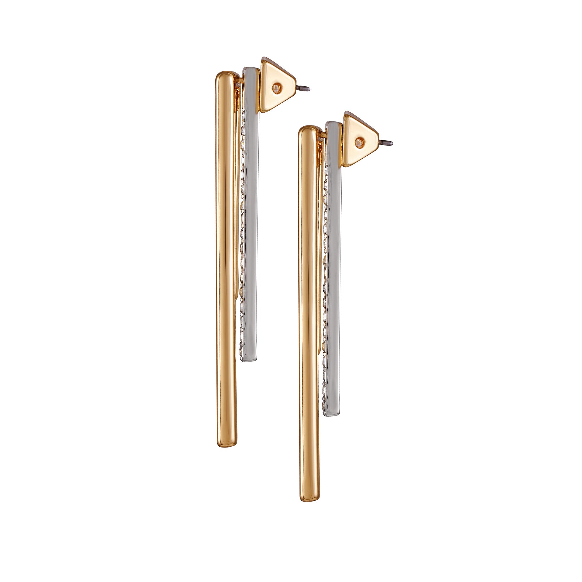 Two Tone Glass Stone Bar Drop Earrings - Image 3