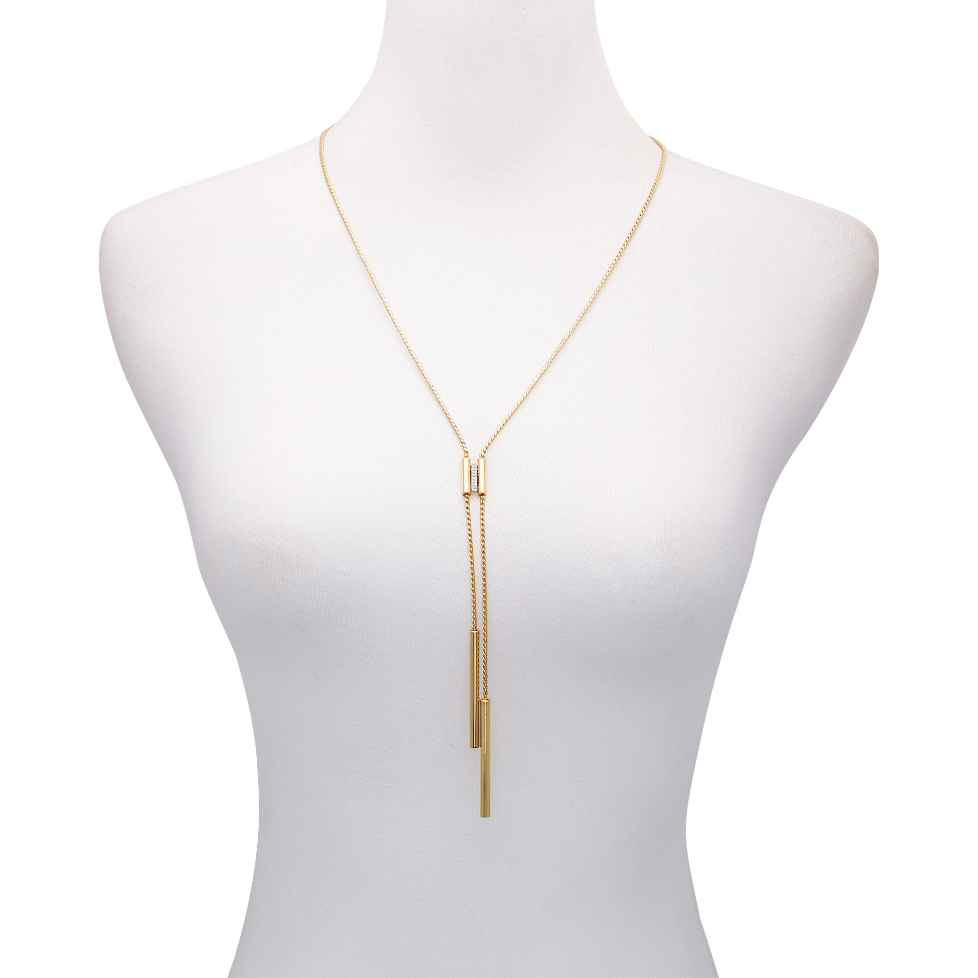 Goldtone Crystal Stone Long Y-Necklace - Image 2