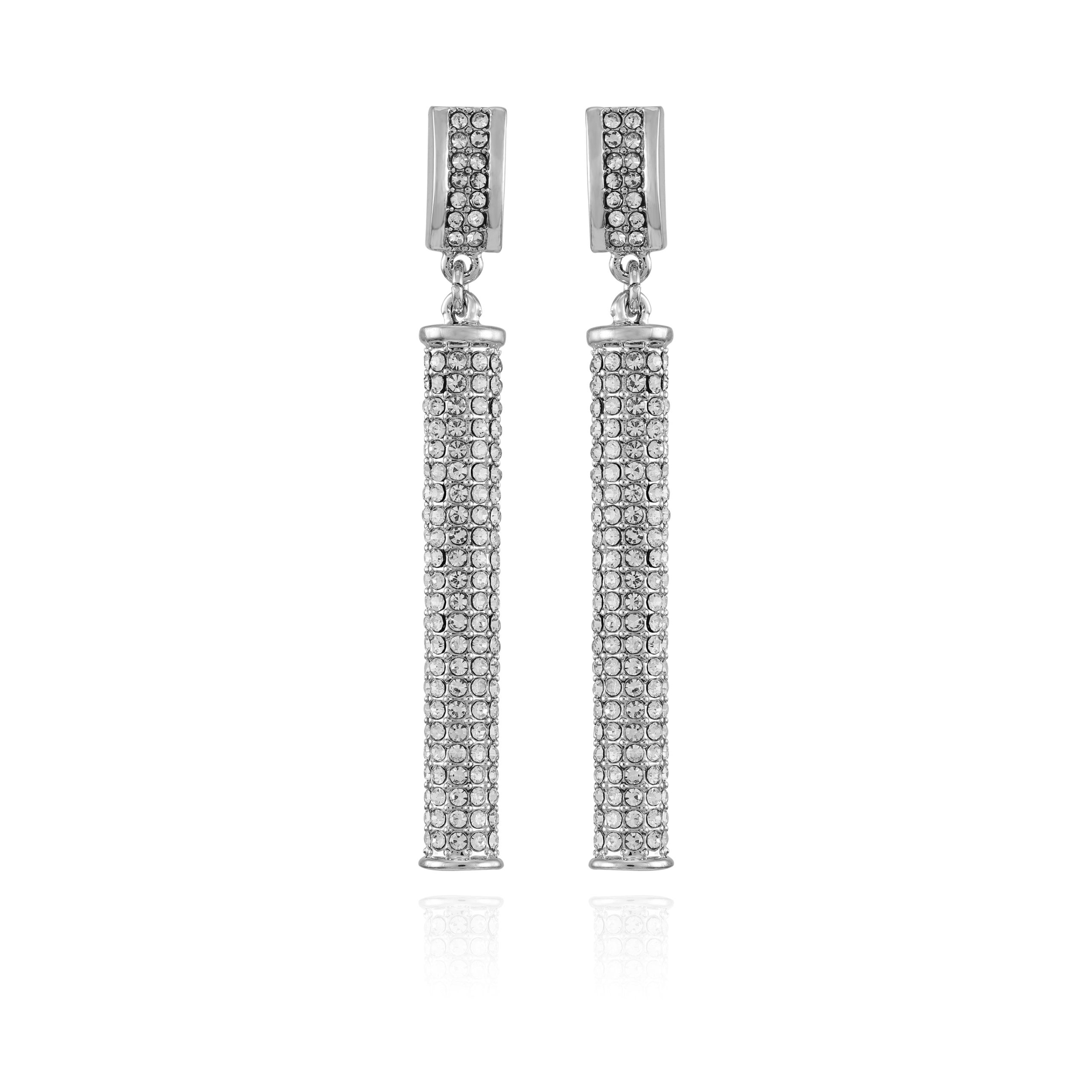 Silvertone Crystal Stone Drop Earrings