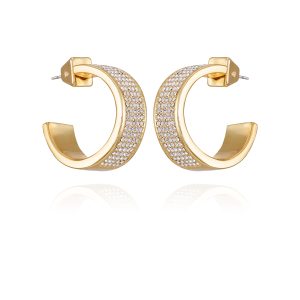 Goldtone Crystal C Hoop Earrings