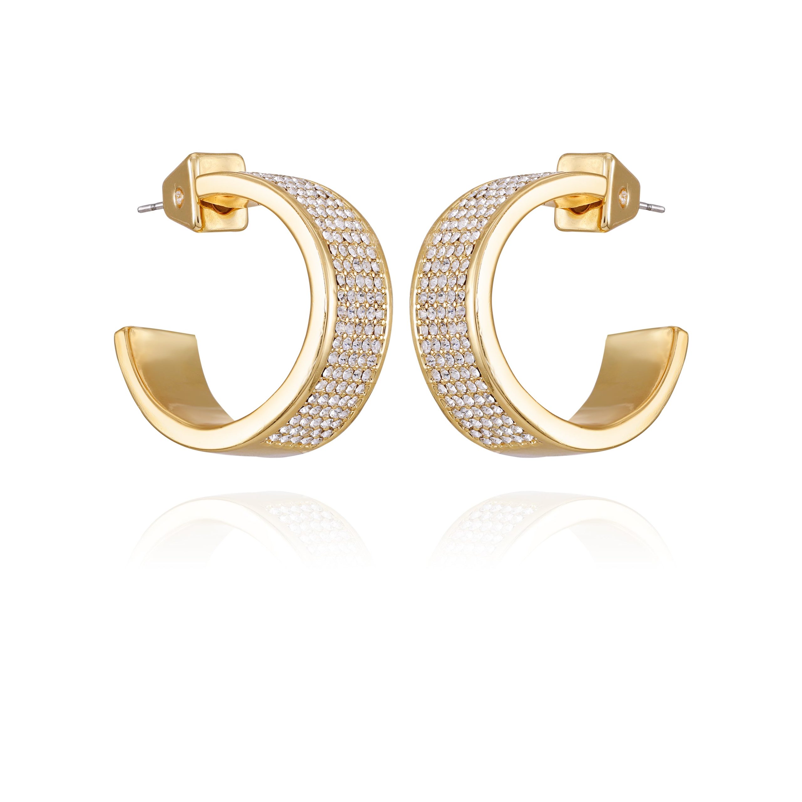 Goldtone Crystal C Hoop Earrings