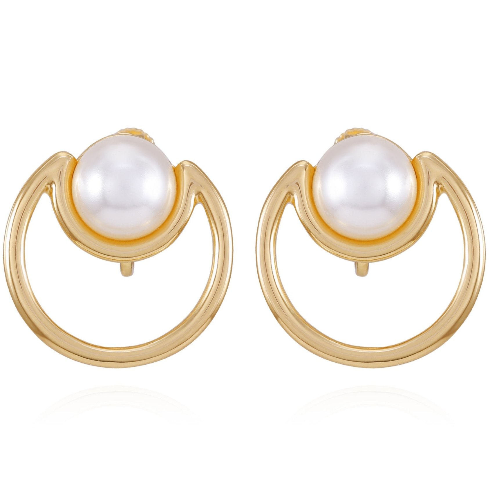 Goldtone Pearl Clip On Earrings - Image 2