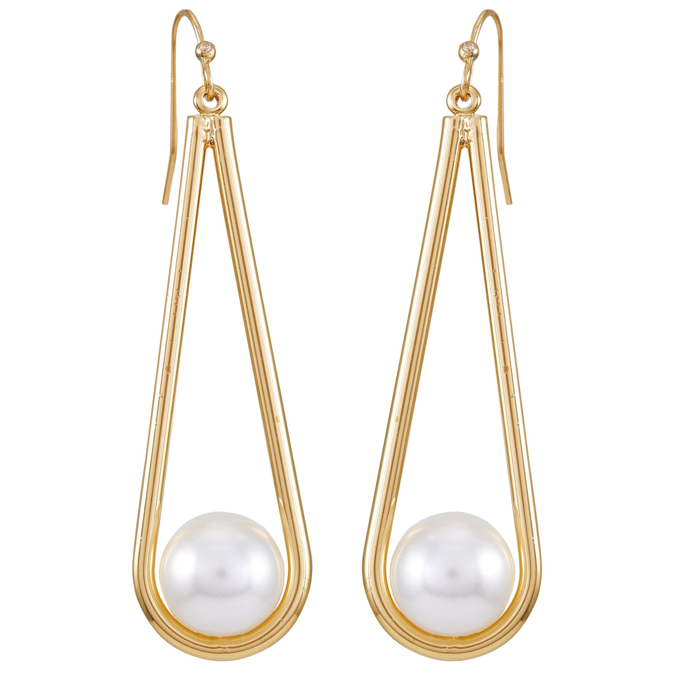 Goldtone Pearl Drop Dangle Earrings - Image 2