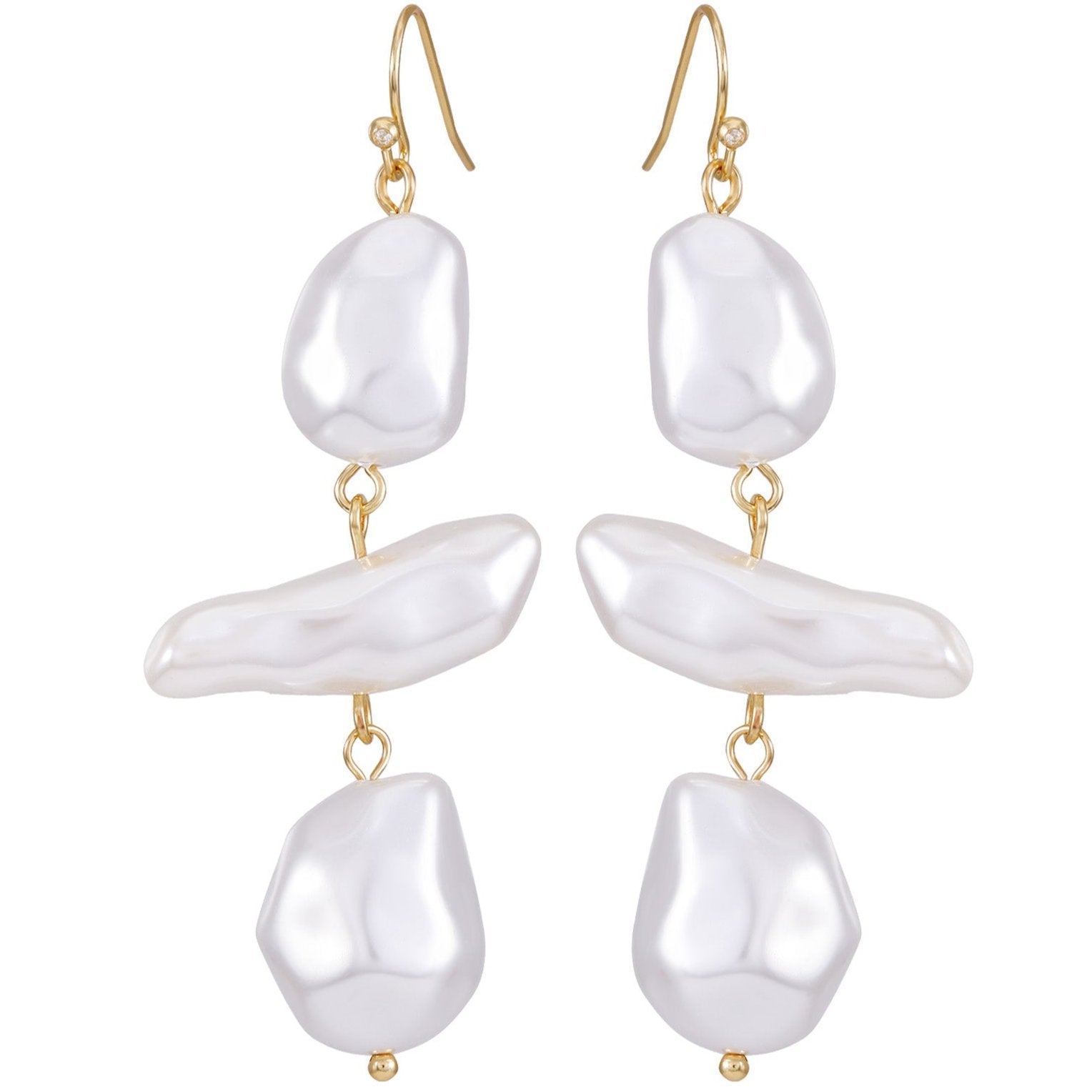 Goldtone Pearl Linear Drop Earrings - Image 2