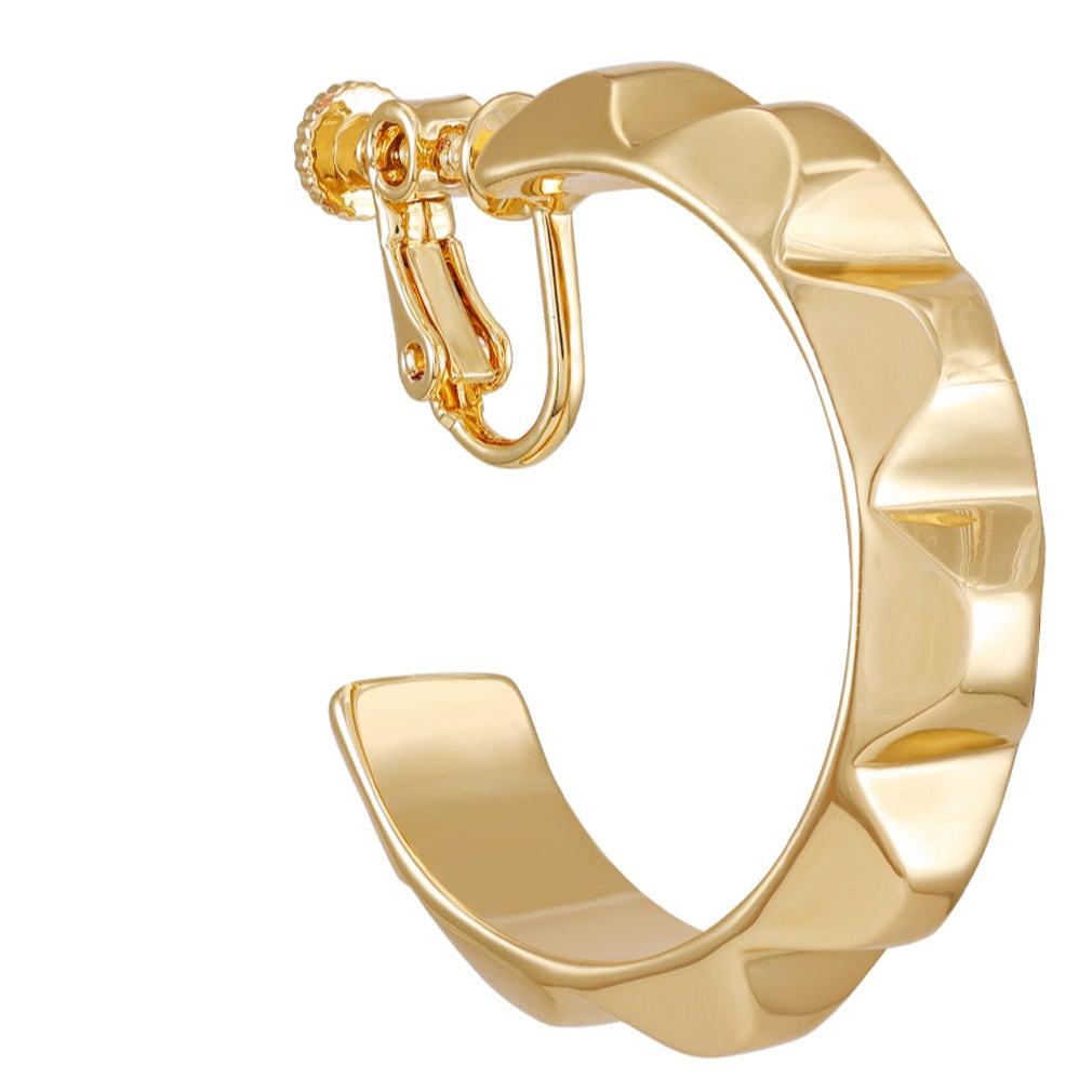 Goldtone Chunky Clip On Hoop Earrings - Image 2