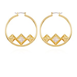 Goldtone Floating Crystal Hoop Earrings