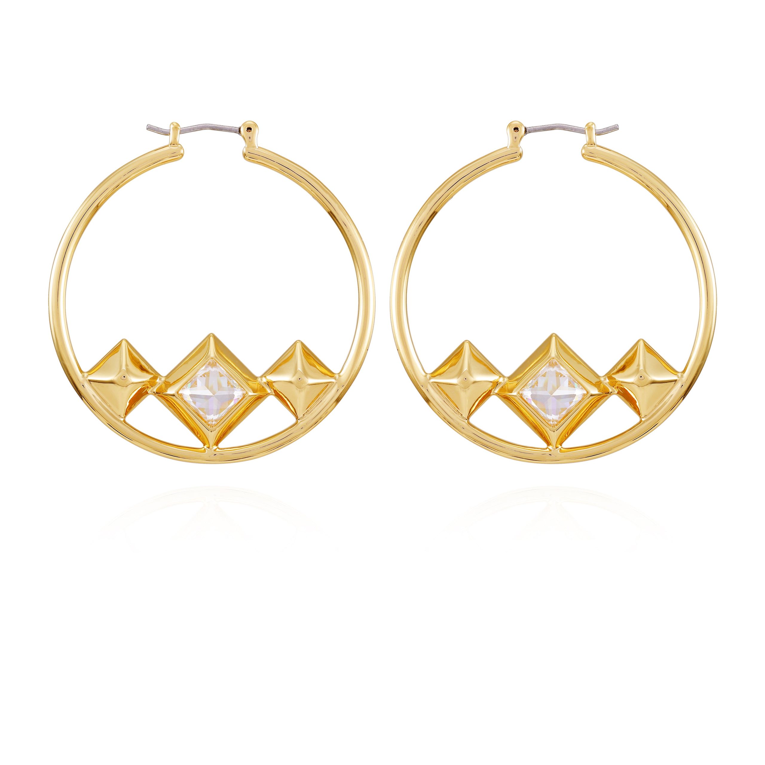 Goldtone Floating Crystal Hoop Earrings