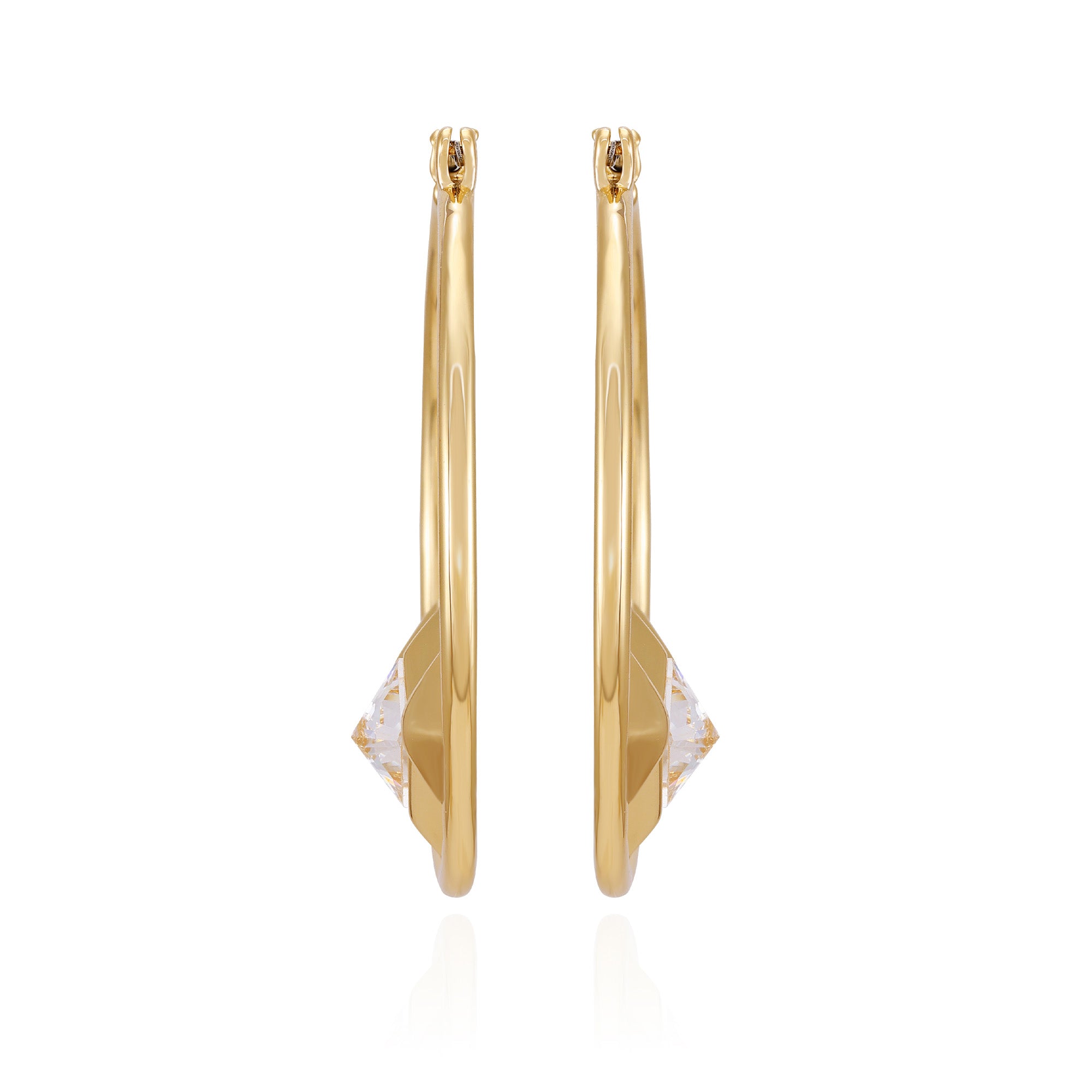 Goldtone Floating Crystal Hoop Earrings - Image 3