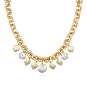 Two Tone Gilded Leaf Charm Statement Necklace