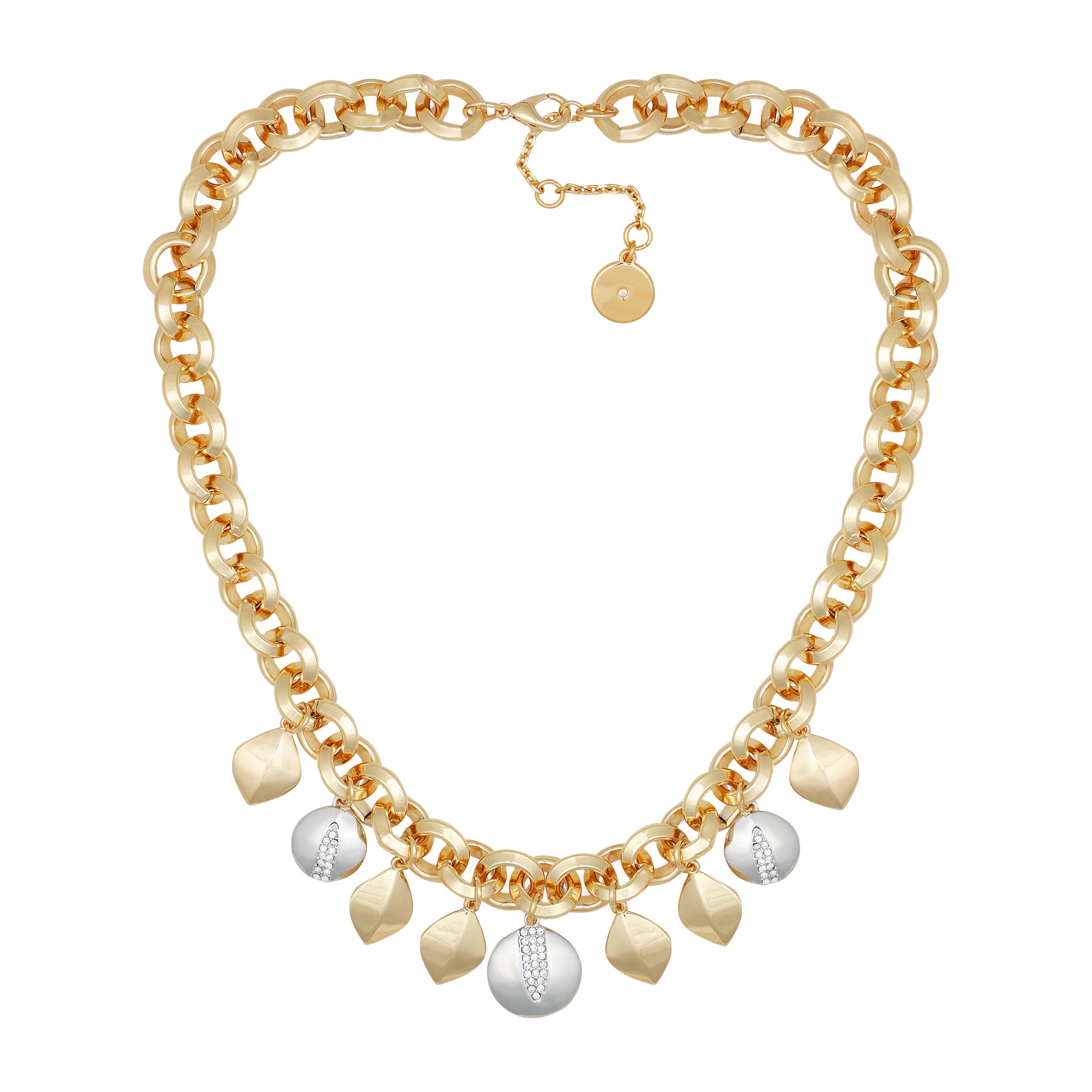 Two Tone Gilded Leaf Charm Statement Necklace - Image 3