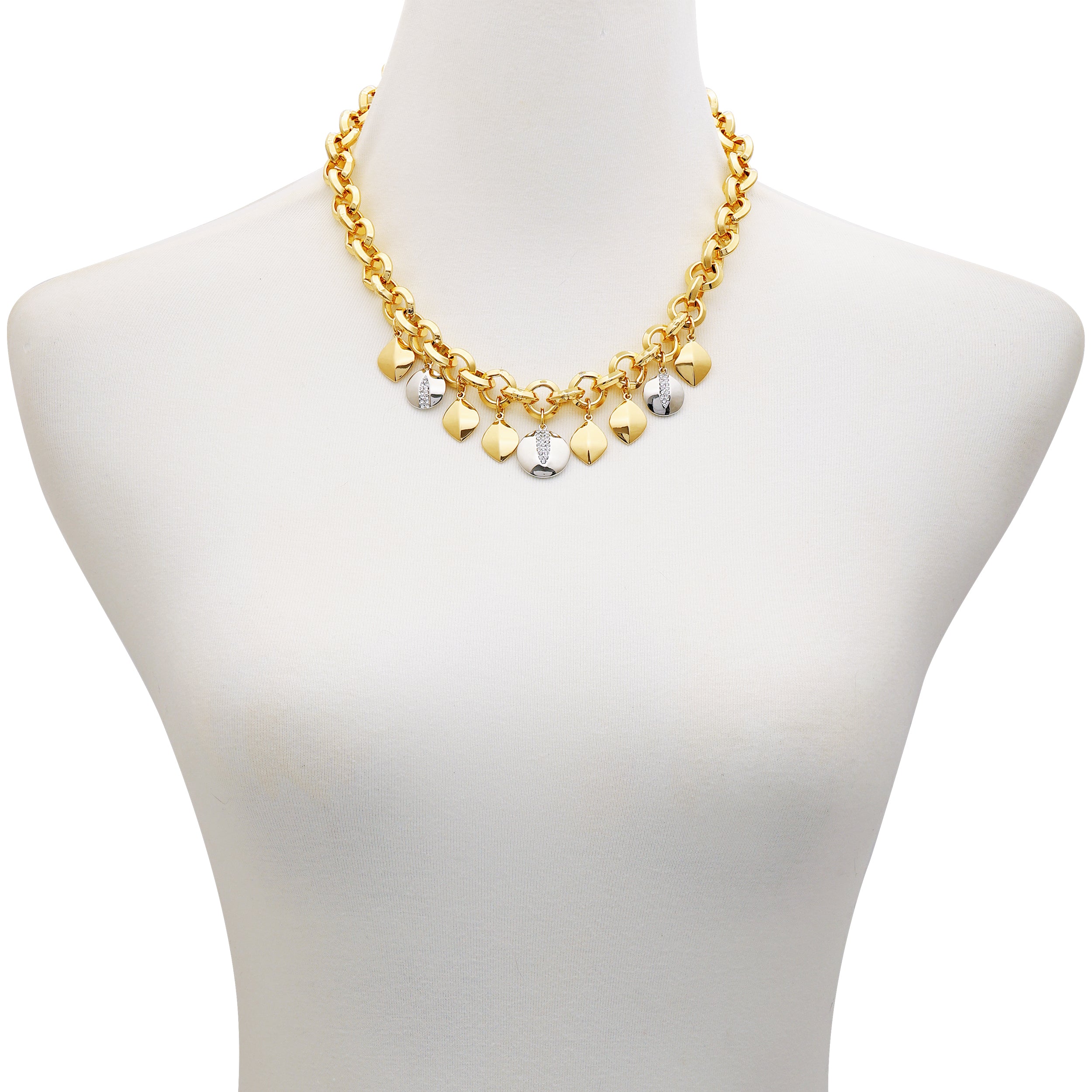 Two Tone Gilded Leaf Charm Statement Necklace - Image 2