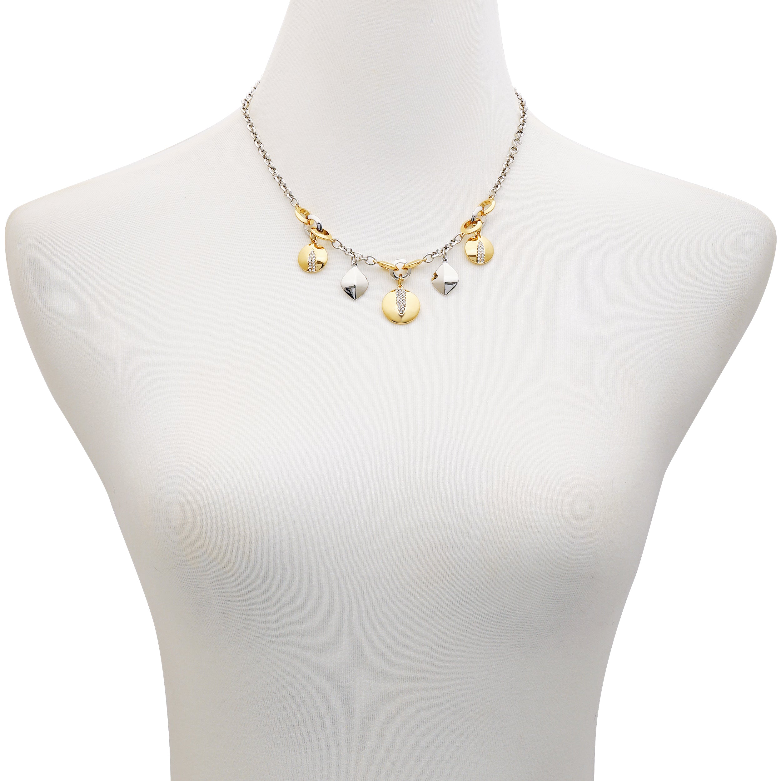 Two Tone Gilded Leaf Charm Short Statement Necklace - Image 2