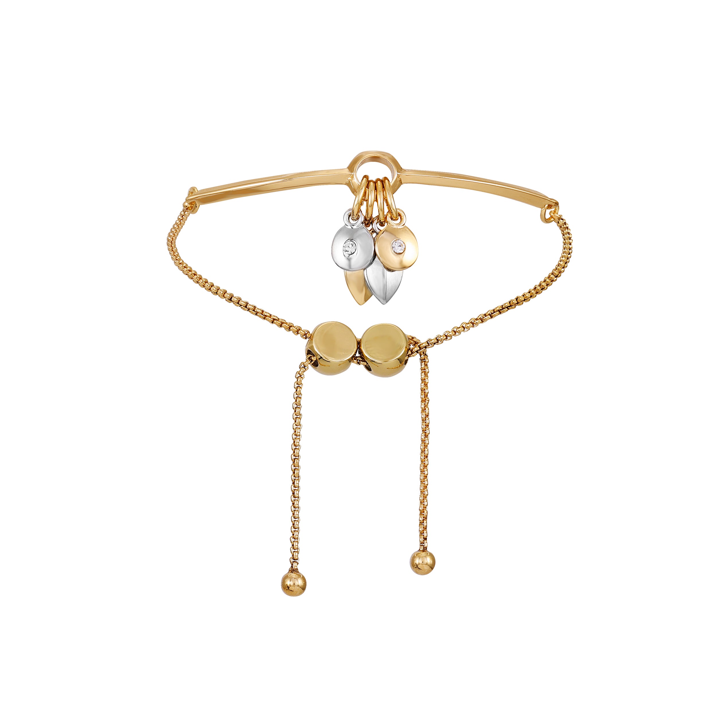 Goldtone Gilded Leaf Charm Slider Bracelet - Image 3