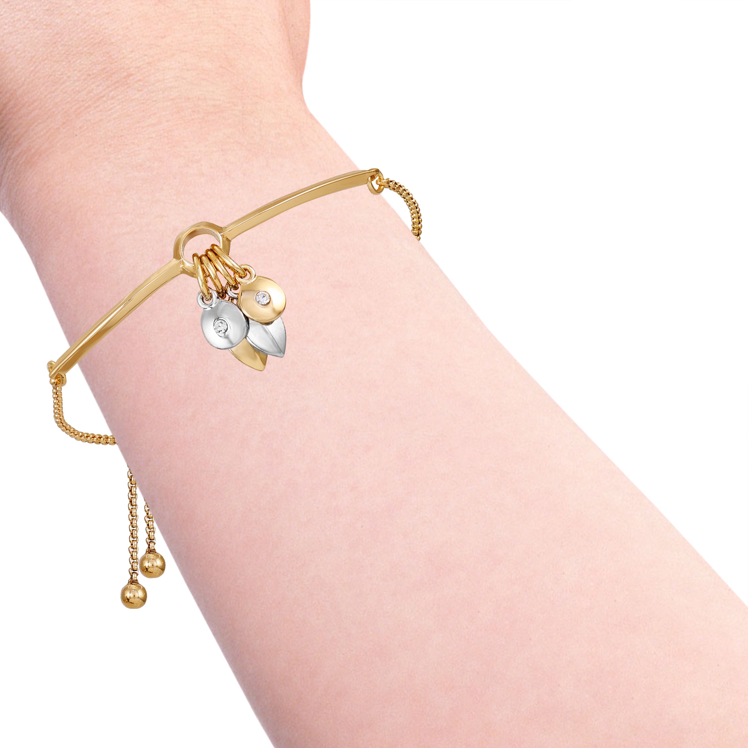 Goldtone Gilded Leaf Charm Slider Bracelet - Image 2
