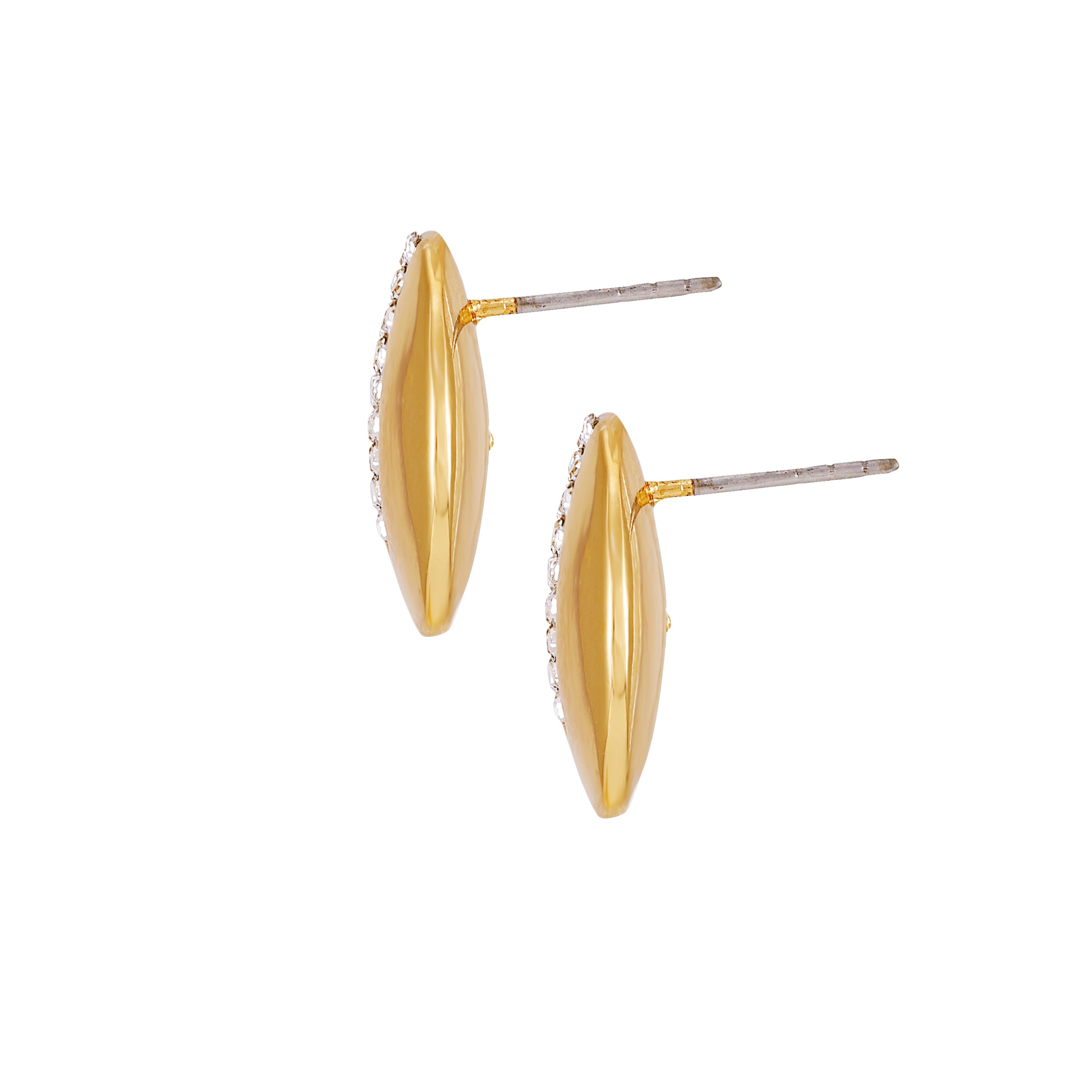 Goldtone Crystal Stone Coin Button Earrings - Image 3