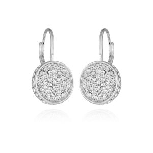 Silvertone Glass Stone Coin Leverback Earrings