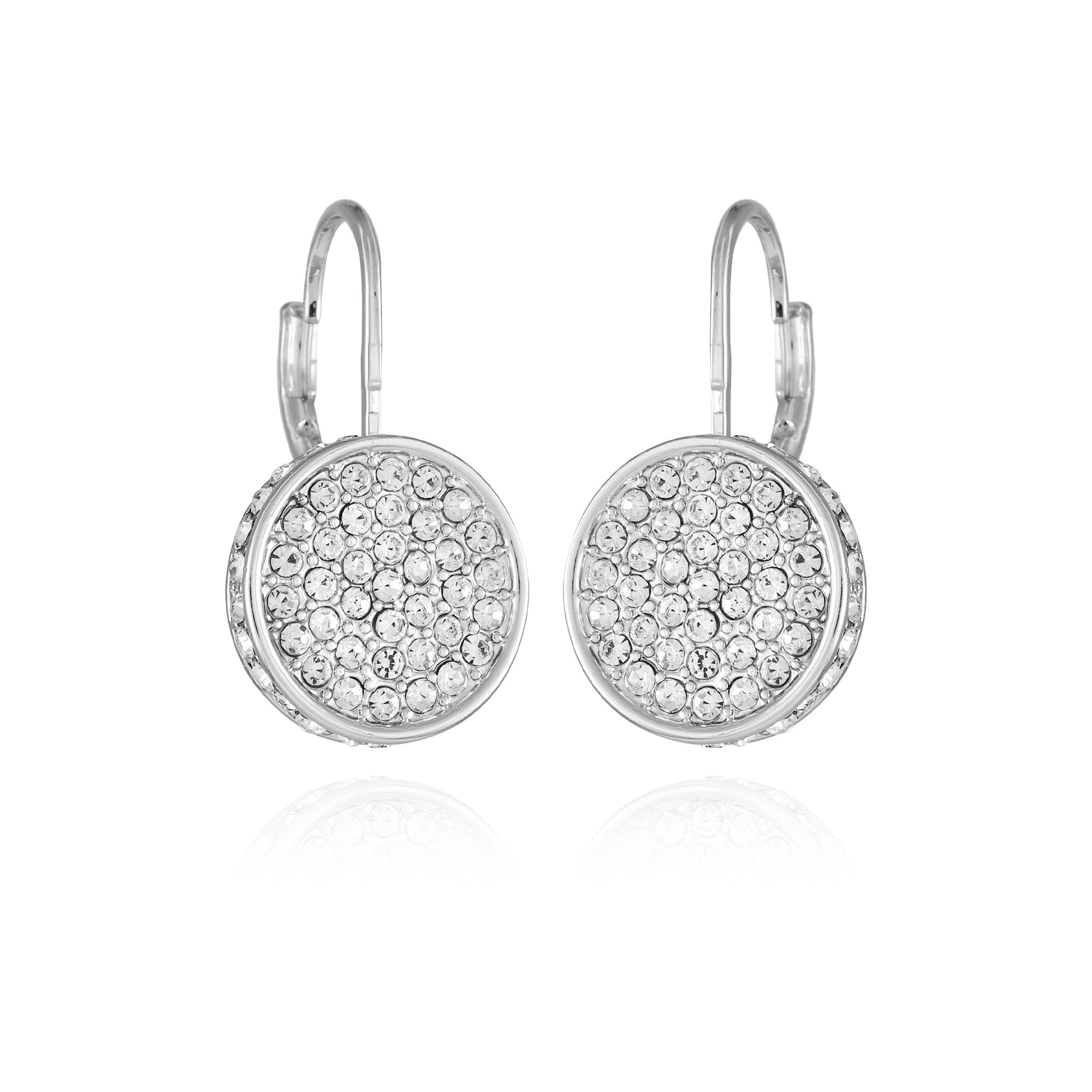 Silvertone Glass Stone Coin Leverback Earrings
