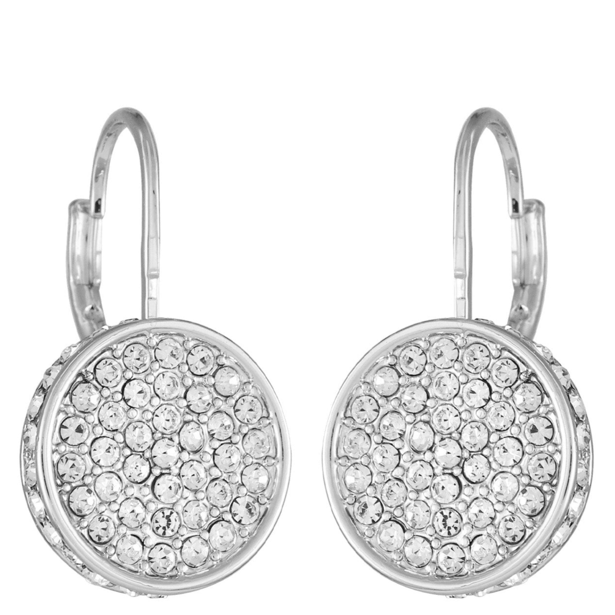 Silvertone Glass Stone Coin Leverback Earrings - Image 2