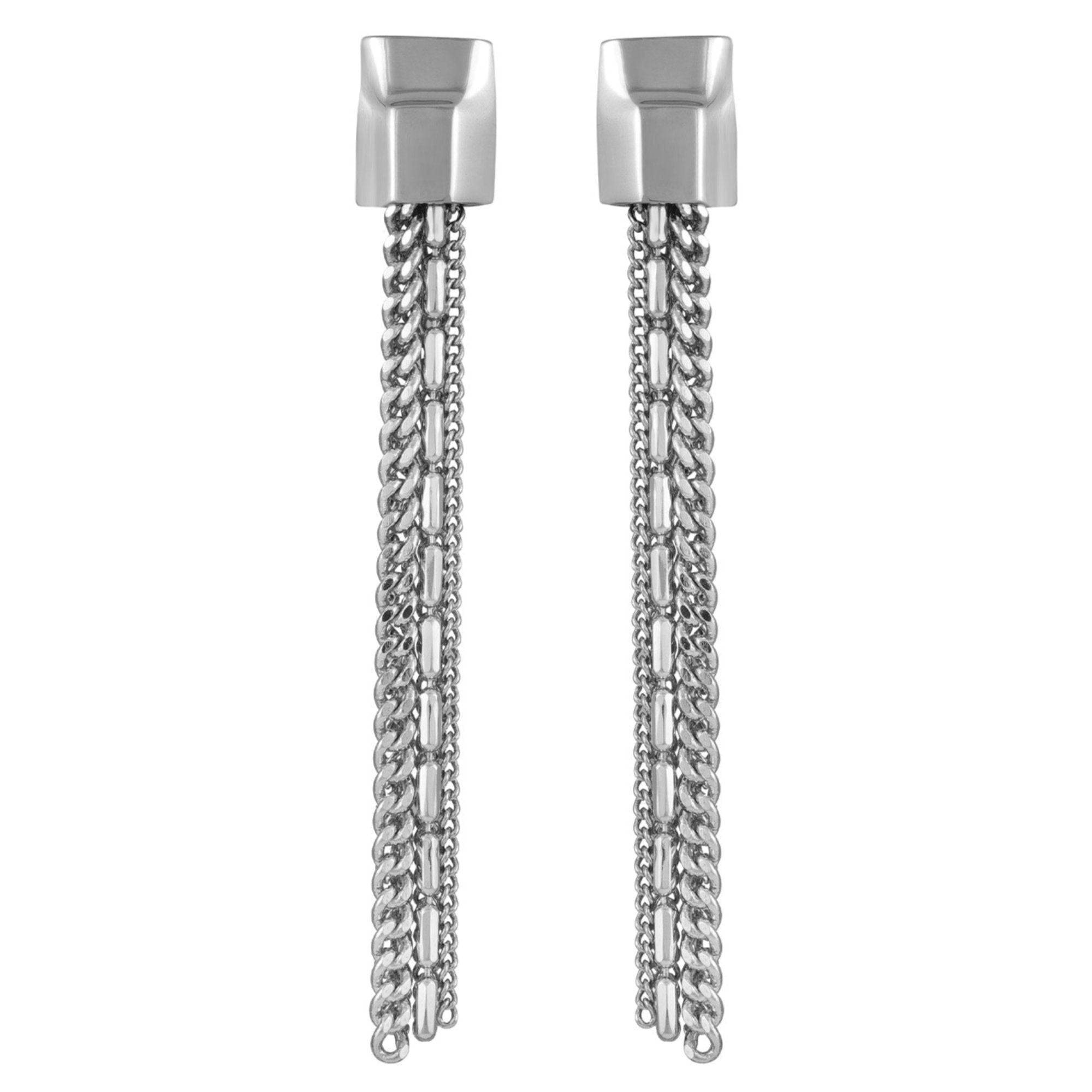 Silvertone Mixed Chain Linear Tassel Dangle Drop Earrings - Image 2