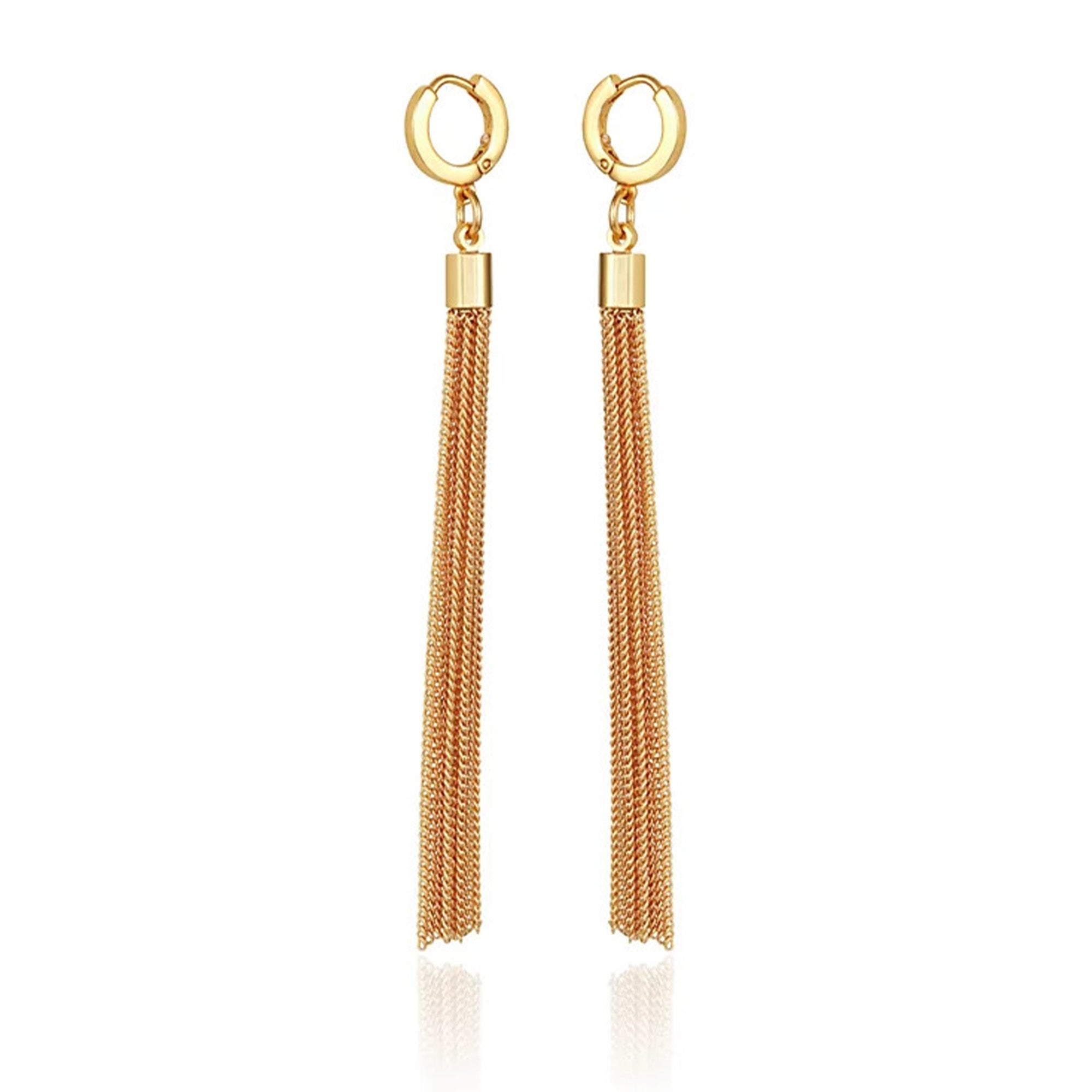 Goldtone Huggie Tassel Hoop Drop Earrings