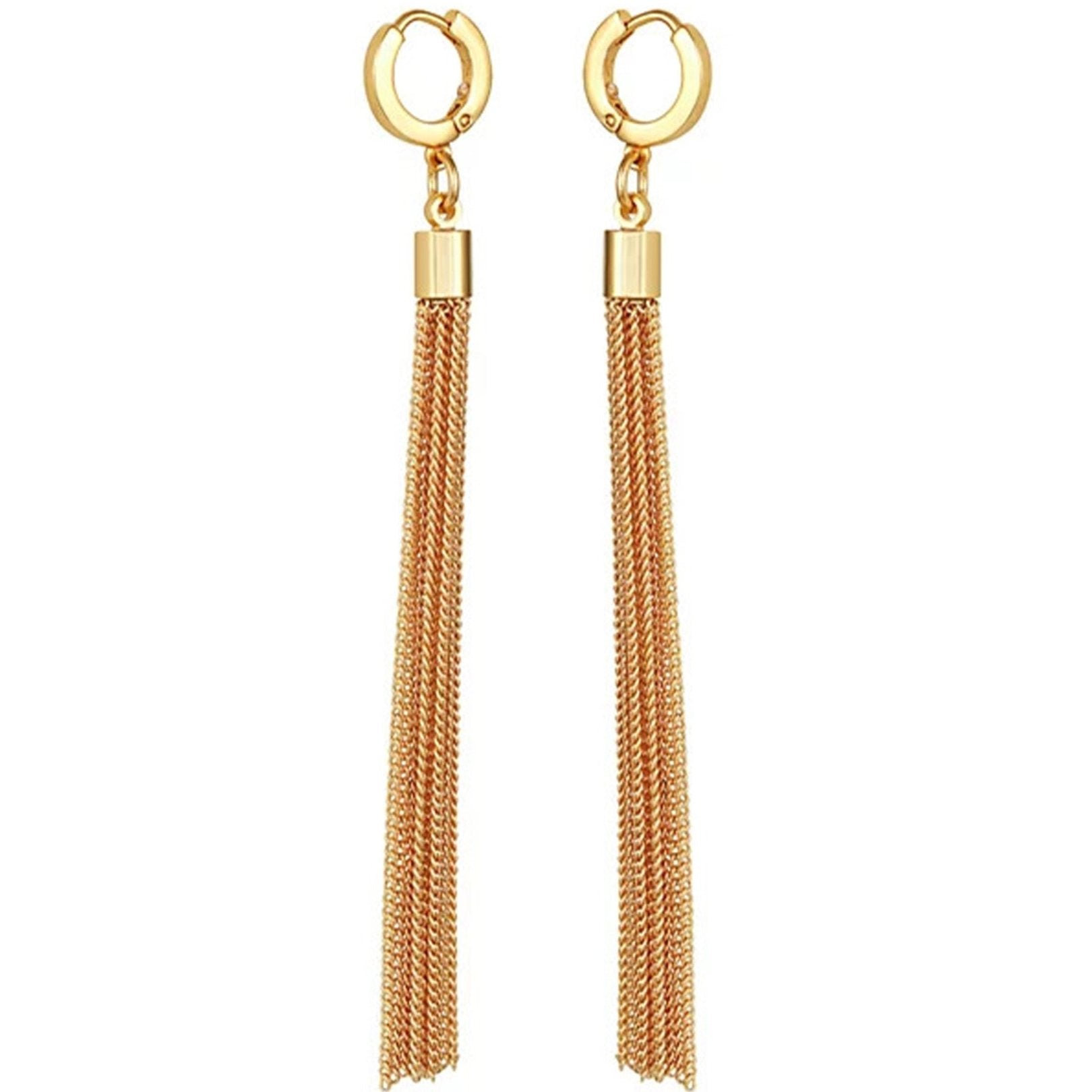 Goldtone Huggie Tassel Hoop Drop Earrings - Image 2