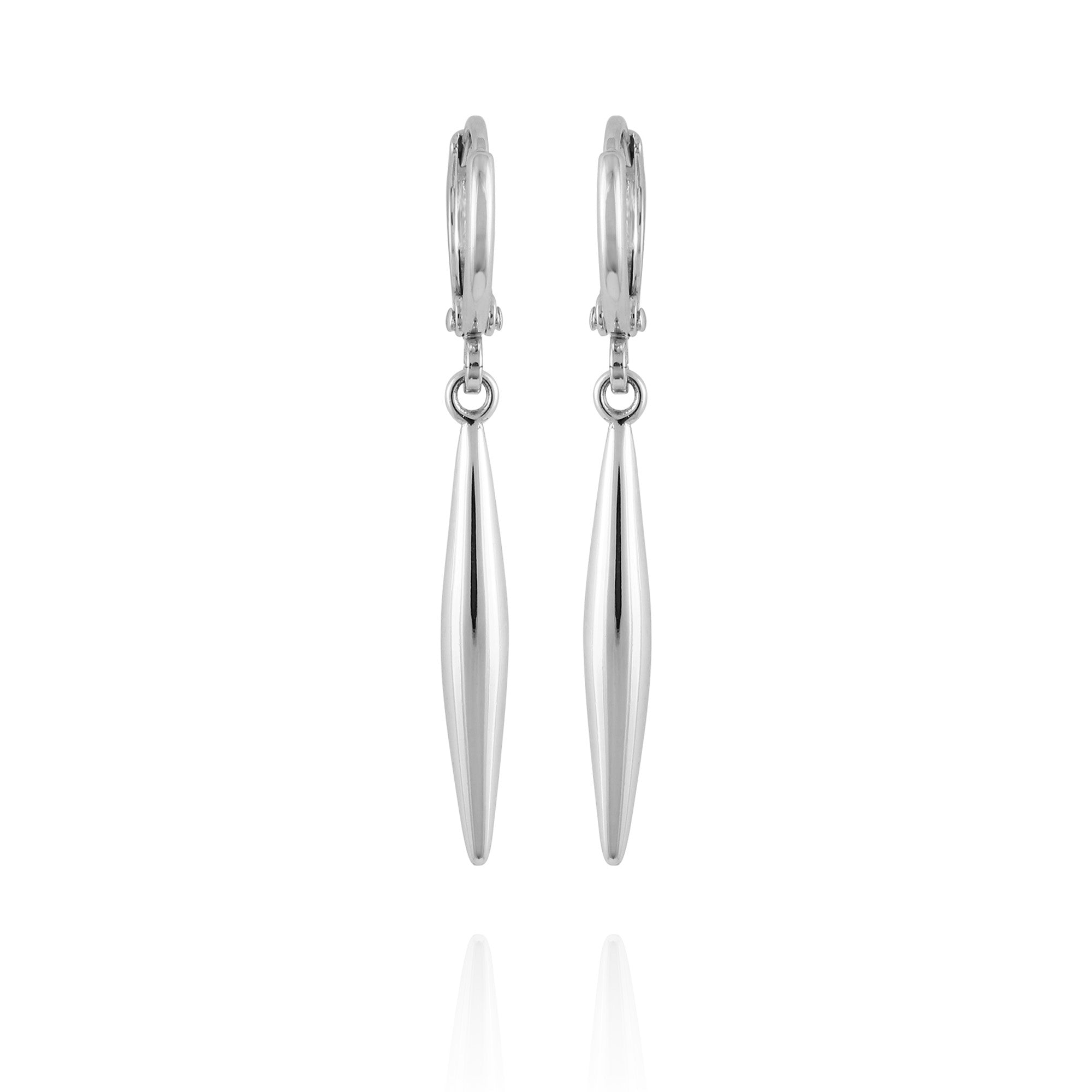 Silvertone Spear Dangle Huggie Hoop Drop Earrings